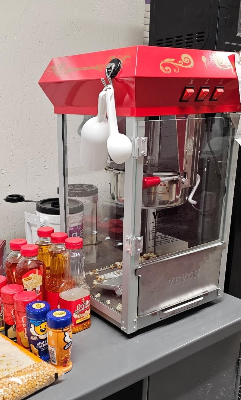 VEVOR Commercial Popcorn Machine, 8 Oz Kettle, 850W Countertop Popcorn Maker for 48 Cups per Batch, Theater Style Popper with 3-Switch Control, Steel Frame, Tempered Glass Doors customer photo 2