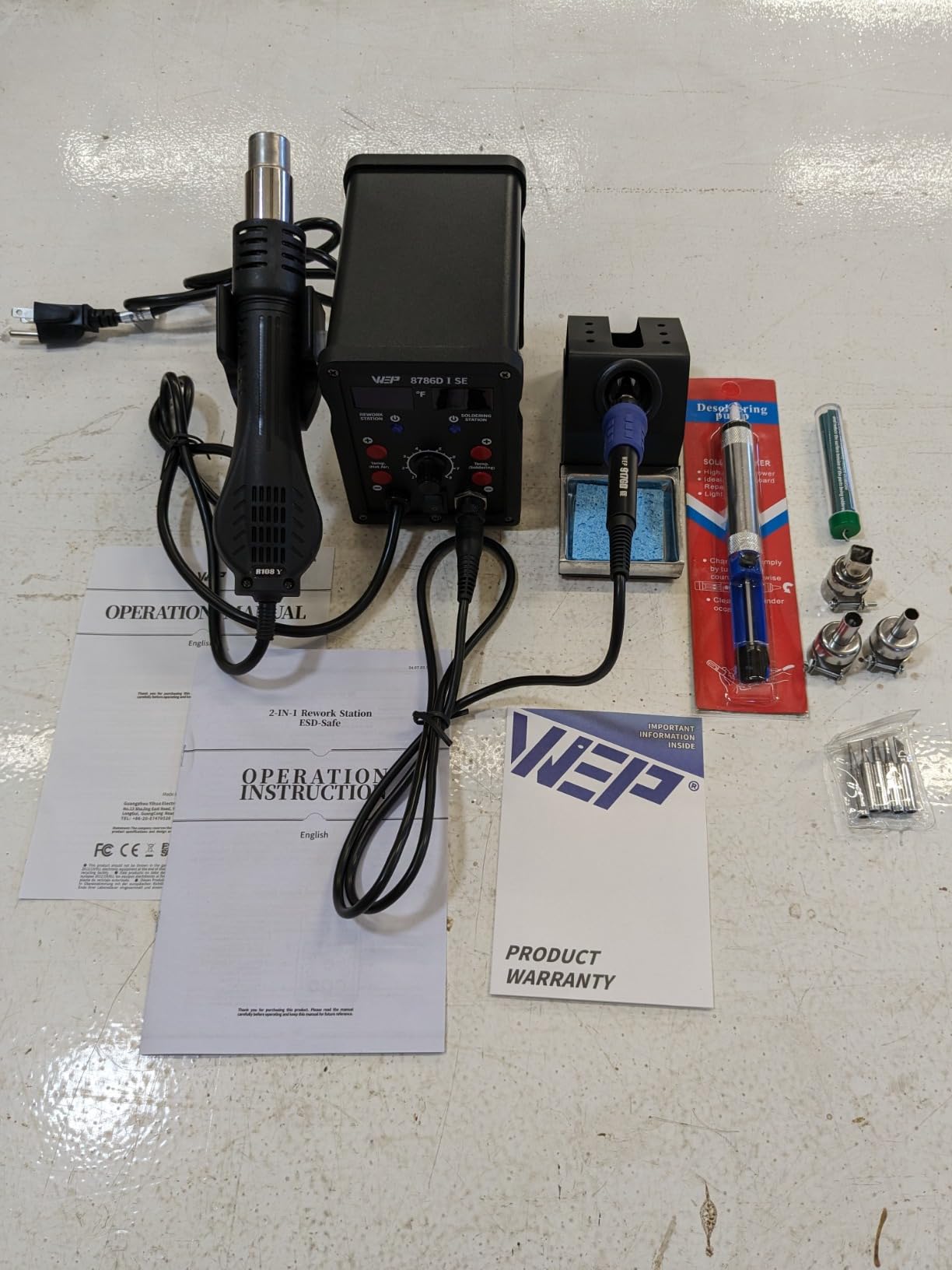 WEP 8786D-I SE Hot Air Soldering Iron Station Kit 2-IN-1 for Rework, Desoldering with Lead-Free Solder Wire, 5 Soldering Tips, 3 Hot Air Nozzles,Tweezers, Desoldering Pump customer photo 1