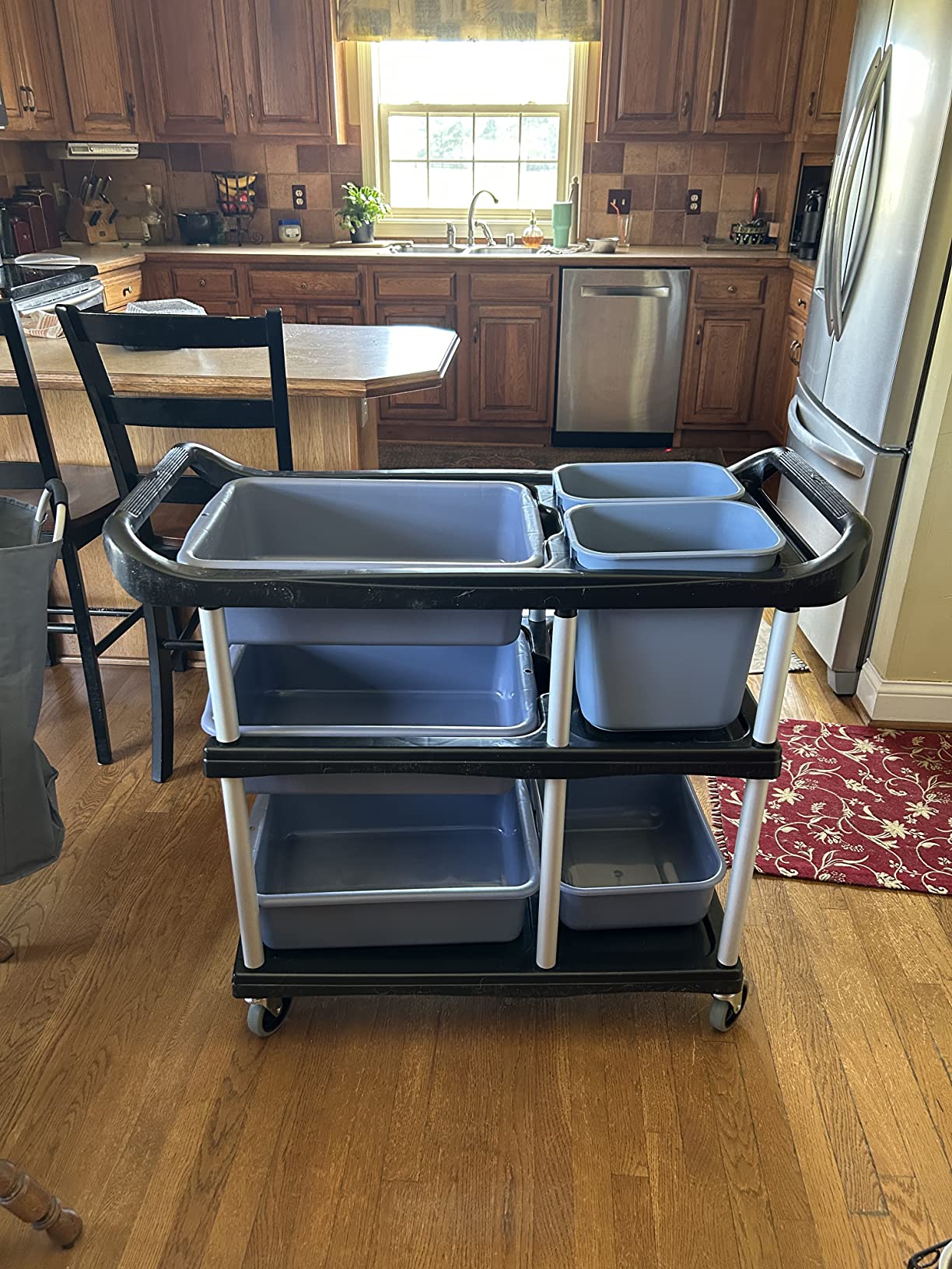 Storage Cart 3 Tier Heavy Duty Commercial Grade Utility Cart, Dish Cart for Restaurant, Multi-Function Mobile Shelving Unit Organizer for Hotel, Restaurant, Kitchen, Laundry Room with 6 Basin 2 Barrels customer photo 1