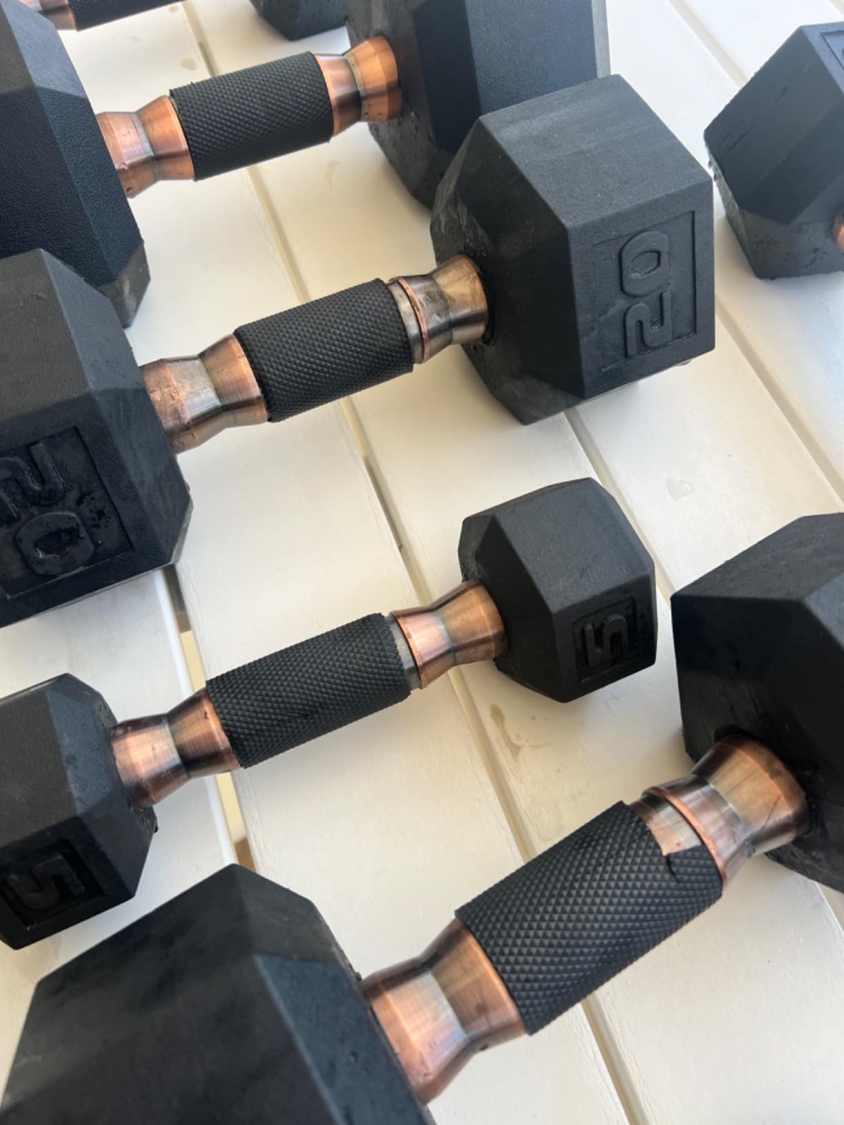 CAP Barbell 150 LB Coated Hex Dumbbell with Copper Handle Weight Set and Vertical Rack customer photo 2
