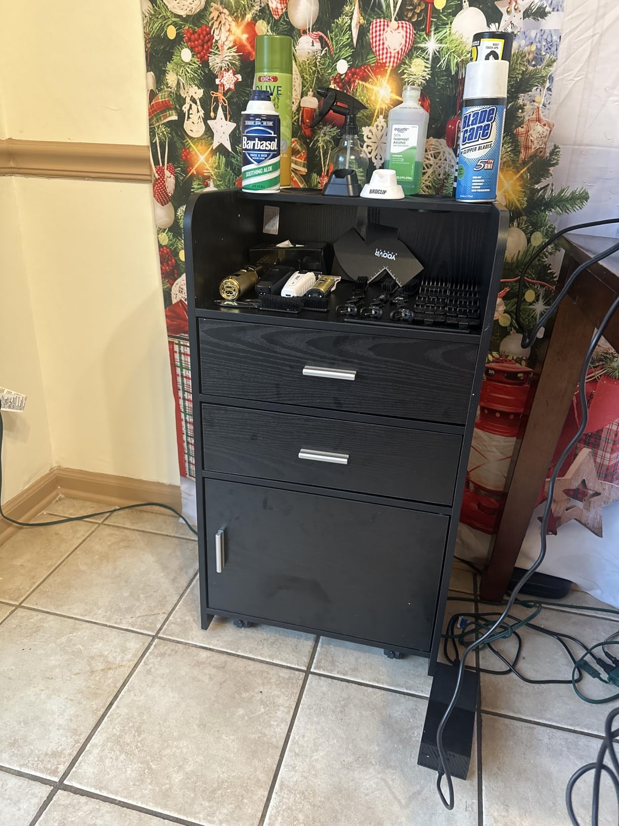 4ever2buy Salon Station for Hair Stylist, Black Beauty Barber Station, Salon Trolley Cart with Wheels, Mobile Organizer for Salon, Spa, Barbershop, Nail & Beauty Tools, Black customer photo 2