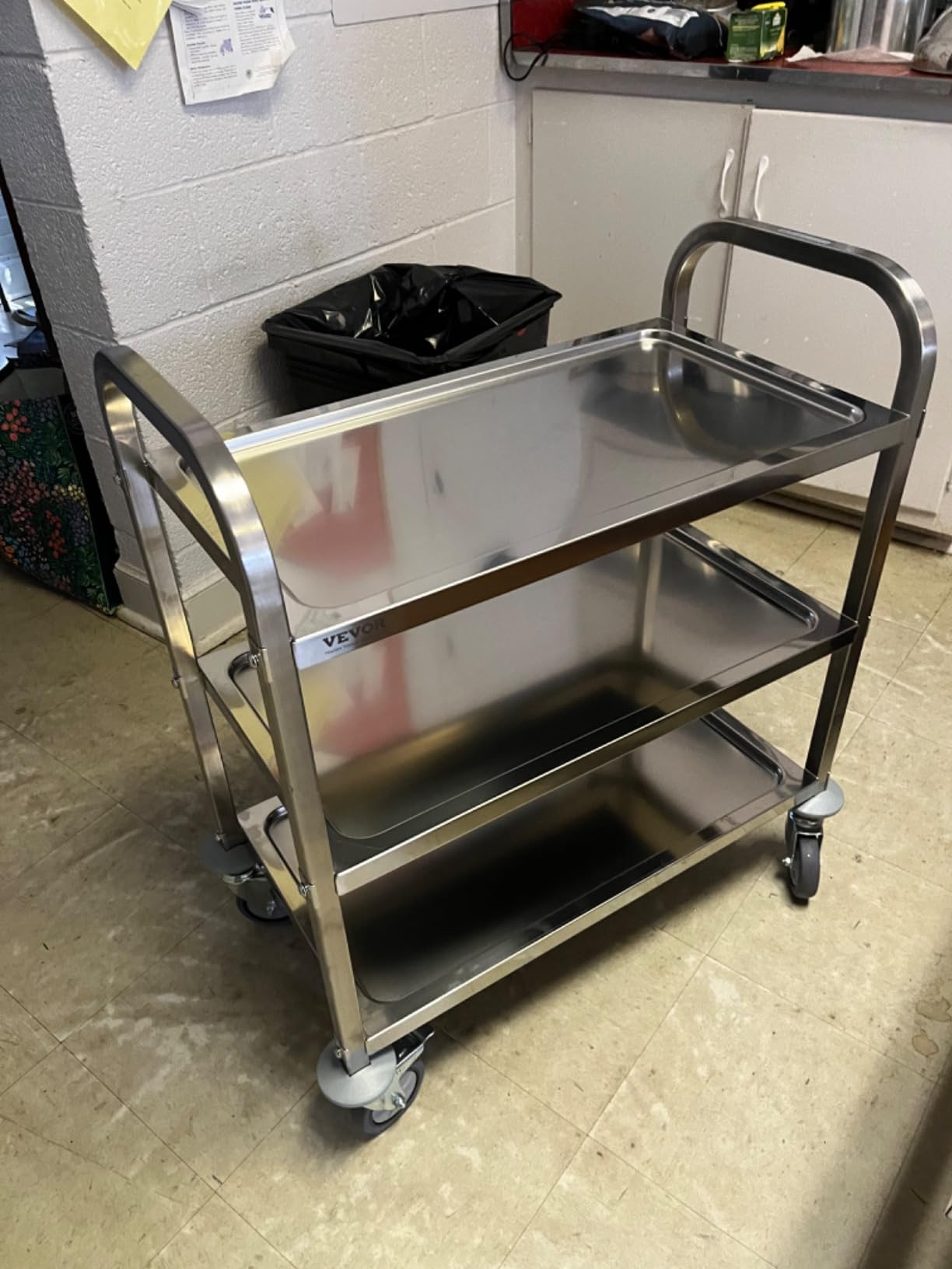 VEVOR Stainless Steel Cart, 3 Layers Lab Utility Cart 220 lbs Weight Capacity, Medical Cart with Lockable Universal Wheels, for Lab, Clinic, Kitchen, Salon customer photo 2
