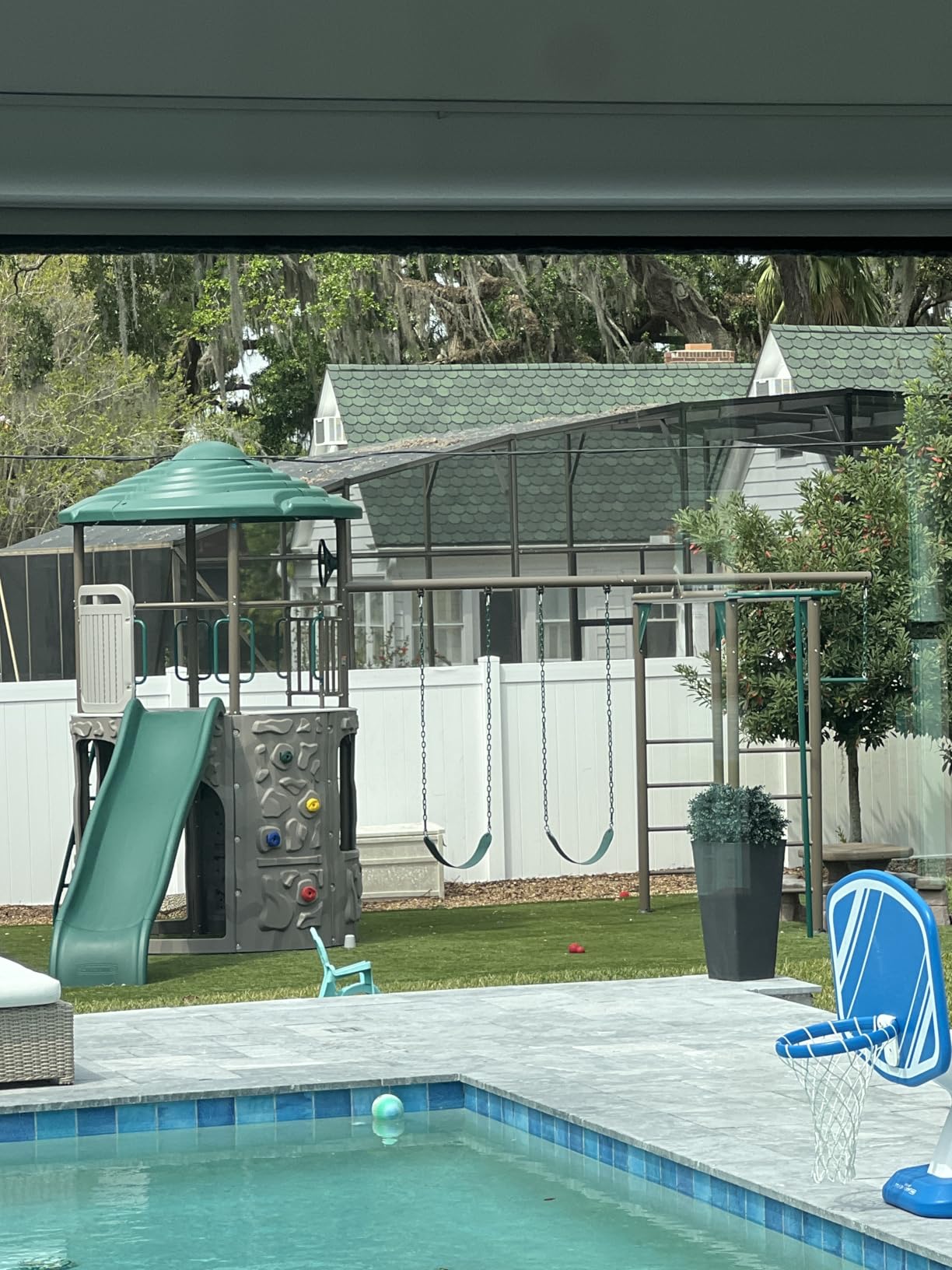 Lifetime Adventure Tower Deluxe Swing Set Playset Lifetime Adventure Tower, Covered Clubhouse, 9 ft Wavy Slide, Monkey Bars, Climbing Wall, Fireman's Pole, Belt Swings & Trapeze customer photo 1