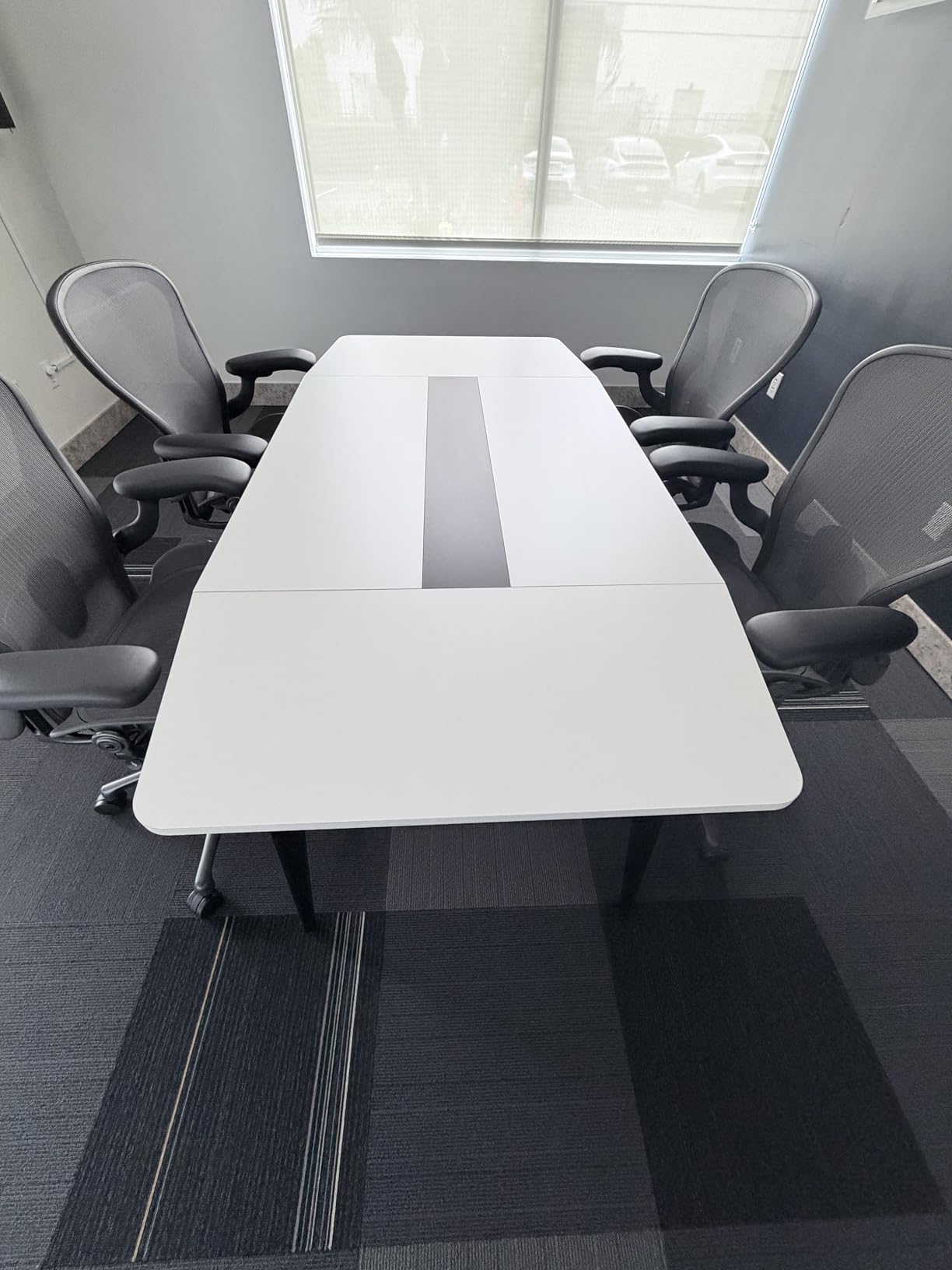Tribesigns 8FT Conference Table, 94.48L x 47.24W x 29.52H Inches Boat Shaped Meeting Table with Rectangle Grommet, Modern Seminar Boardroom Table for Office Conference Room (8ft, Walnut & Black) customer photo 2