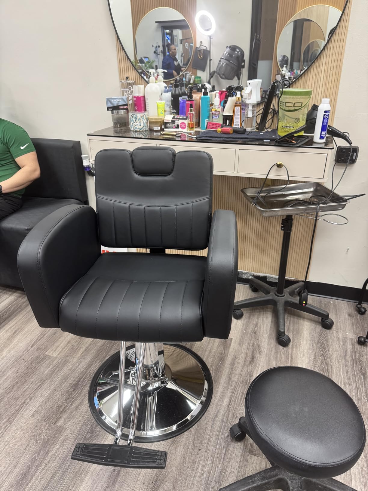 Black & Gold Reclining Salon Chair - All Purpose Hydraulic Barber Chair with Removable Headrest - Comfortable Styling Chair for Makeup, Lash, Tattoo, Braiding & Shaving, 440 lbs Cap. customer photo 1