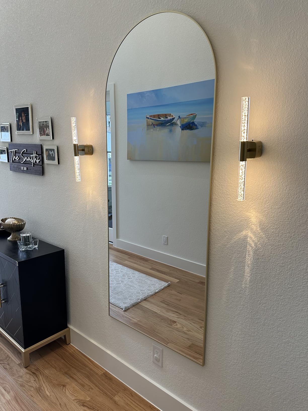 KOMCOTE Full Length Mirror 48x14 Inches - Over The Door Hanging Mirror for Bedroom, Living Room, Closet - Arch Floor Mirror, Door Mirror with Black Frame - No Drill Easy Install customer photo 2