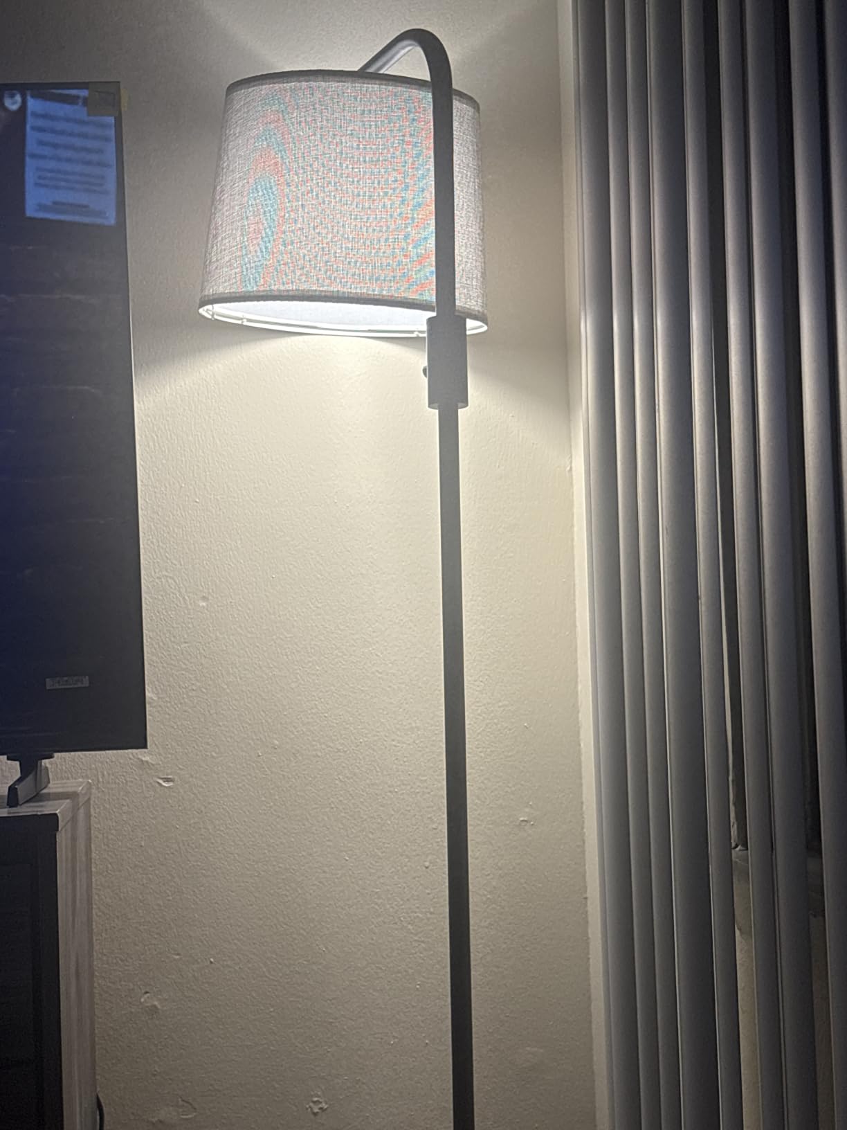 Arc Floor Lamp for Living Room with Rotary Switch, Linen Shade | Dimmable, Adjustable Head, 9W LED Bulb, Black, for Bedroom Office Dorm customer photo 1