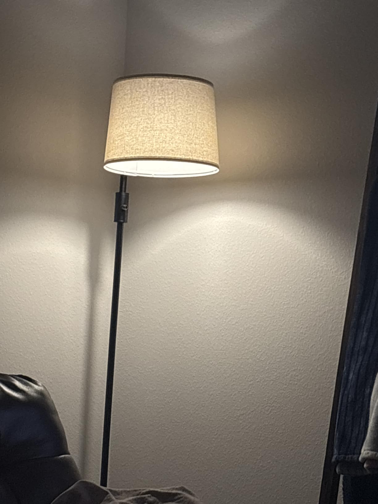 Arc Floor Lamp for Living Room with Rotary Switch, Linen Shade | Dimmable, Adjustable Head, 9W LED Bulb, Black, for Bedroom Office Dorm customer photo 2