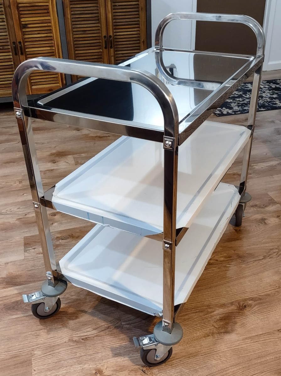 AQNIEGEP Stainless Steel Utility Cart, 3-Tier Heavy-Duty Kitchen Cart with Lockable Wheels, 400lbs Capacity for Restaurant, Lab, Office - Commercial Grade & Easy Assembly customer photo 2