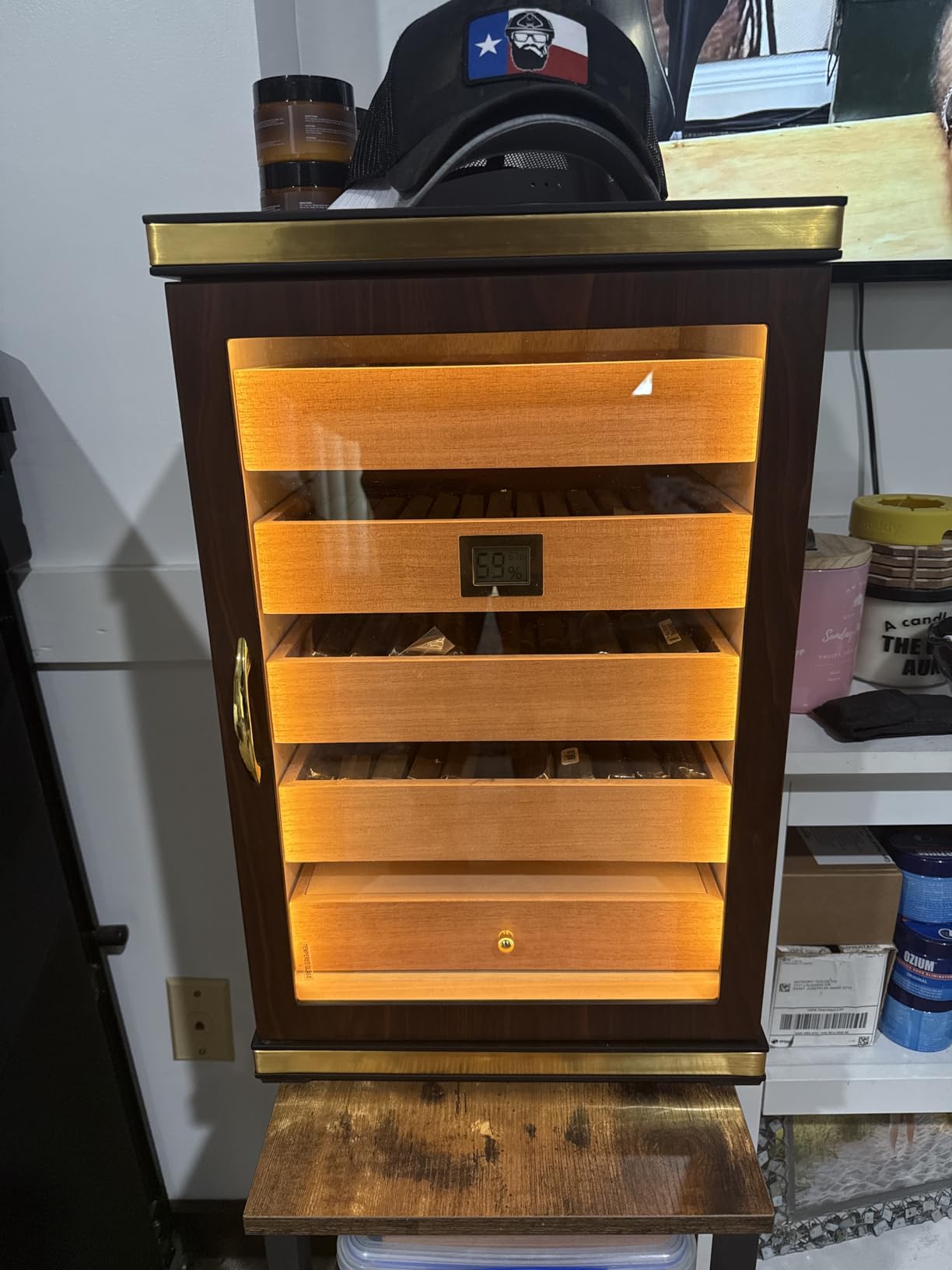 Cigar Humidors, Cedar Wood Humidor with Digital Hygrometer, Drawers, Humidifiers and Gold-Plated Hardwares. Cigar humidor Cabinet for Men Husband Father, 300 Cigars Capacity Walnut Color customer photo 1