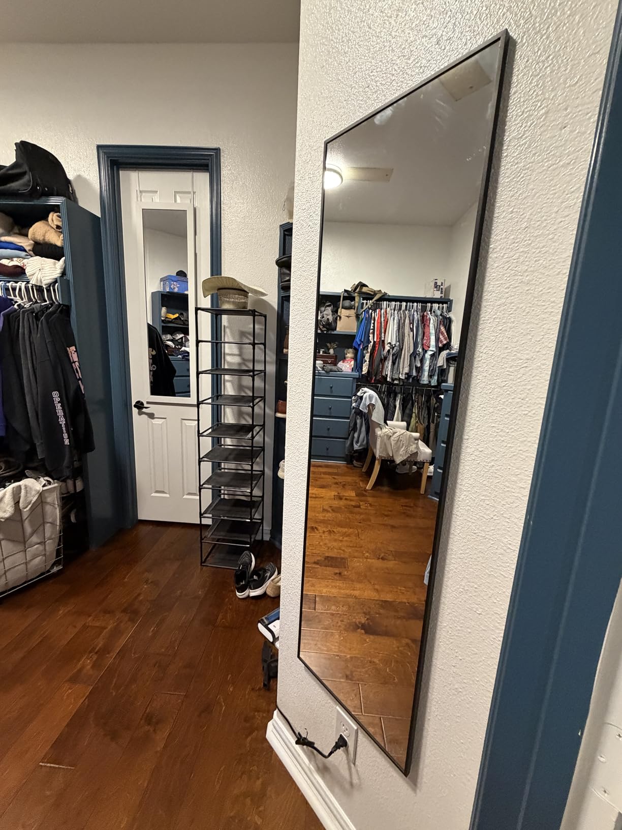 Wall Full Length Mirror, Standing Mirror Full Body, Large Floor for Wall Door Bedroom Bathroom Living Room with Aluminium Frame (with Stand, 56x15-Black) customer photo 2