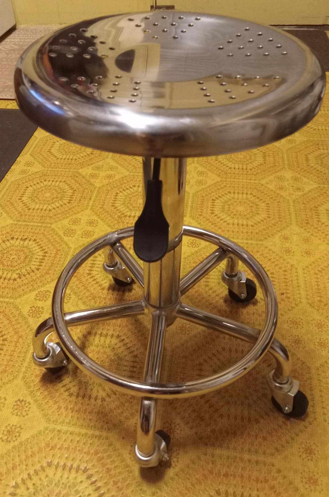 Rolling Stool, Stainless Steel Workbench Stool, Adjustable Swivel Stool Medical 5 Wheels, 304 Stainless Steel Structure Laboratory Round Pad, 445 lbs Load Capacity customer photo 1