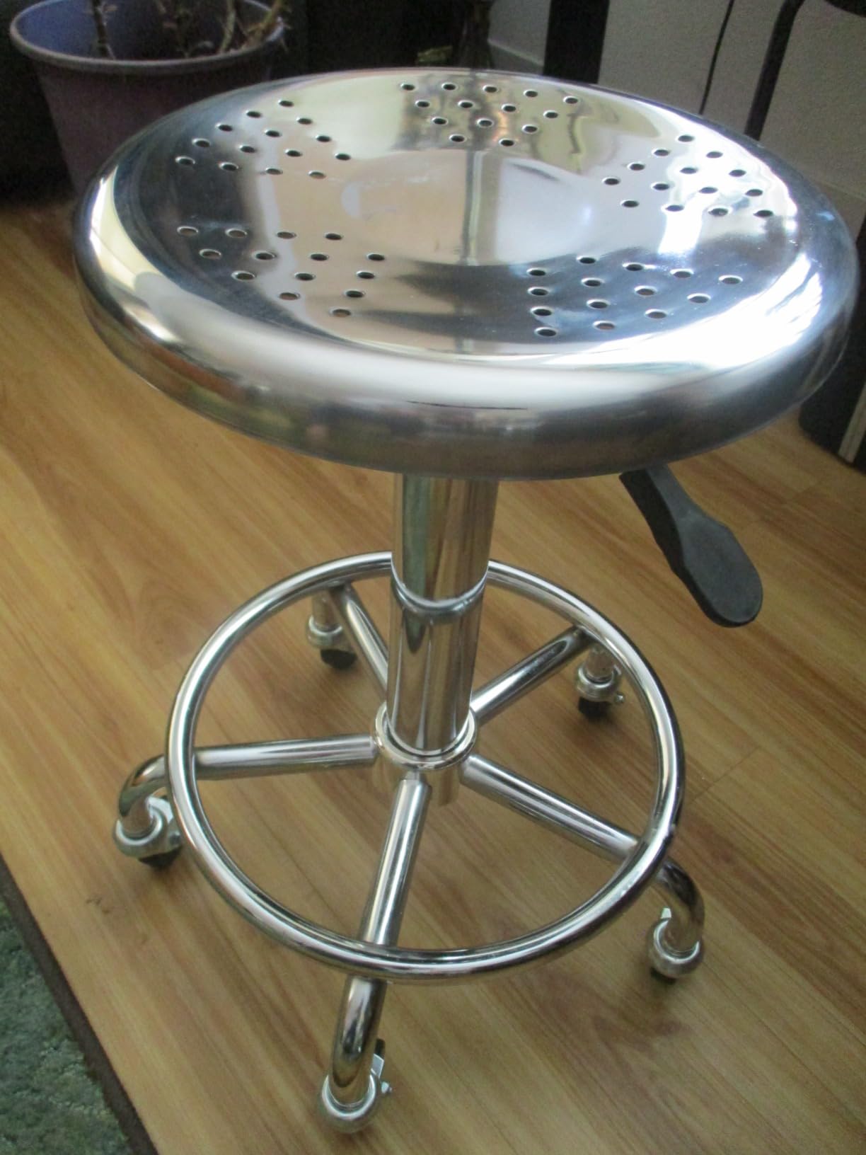 Rolling Stool, Stainless Steel Workbench Stool, Adjustable Swivel Stool Medical 5 Wheels, 304 Stainless Steel Structure Laboratory Round Pad, 445 lbs Load Capacity customer photo 2