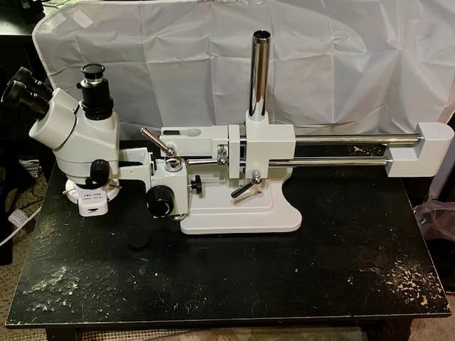 Professional Trinocular Stereo Zoom Microscope, 3.5X-90X Magnification with WF10X Eyepieces, 0.7X-4.5X Zoom Objective and 0.5X & 2.0X Auxiliary Lens, Double-Arm Boom Stand, 56S LED Ring Light customer photo 2