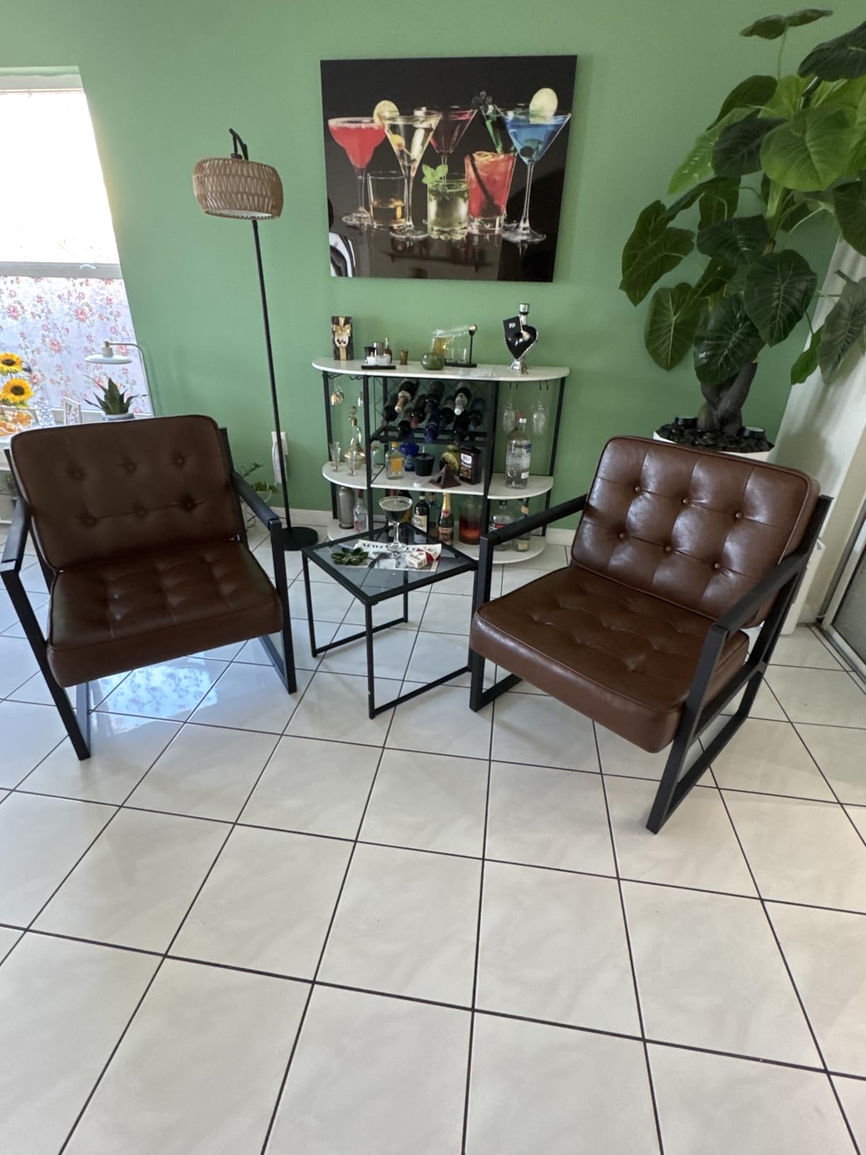 COLAMY Mid Century Modern Accent Chair Set of 2, Comfy Living Room Chair, Black Leather Accent Chair, Faux Leather Reception Armchair with Metal Legs for Living Room Bedroom Reception Office, Black customer photo 1
