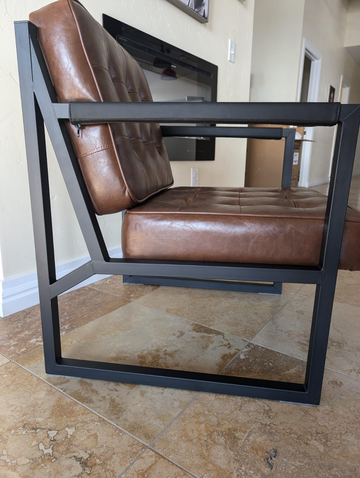 COLAMY Mid Century Modern Accent Chair Set of 2, Comfy Living Room Chair, Black Leather Accent Chair, Faux Leather Reception Armchair with Metal Legs for Living Room Bedroom Reception Office, Black customer photo 2