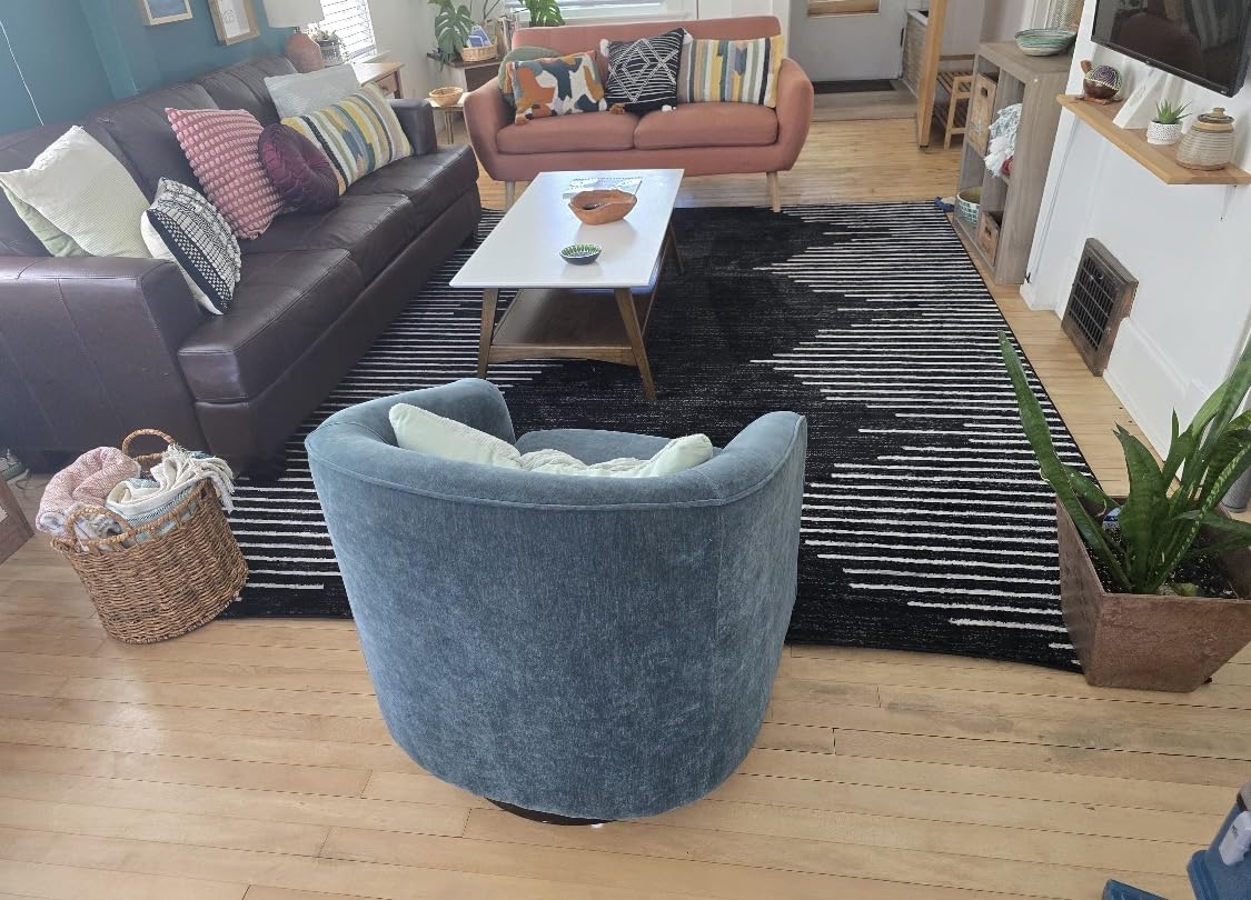 Rugshop Bohemian Stripe Stain Resistant High Traffic Area Rug Teal 5' x 7' | High Traffic, Fade Resistant for Living Room, Bedroom, Dining Room, Kitchen, Entryway, Hallway customer photo 1