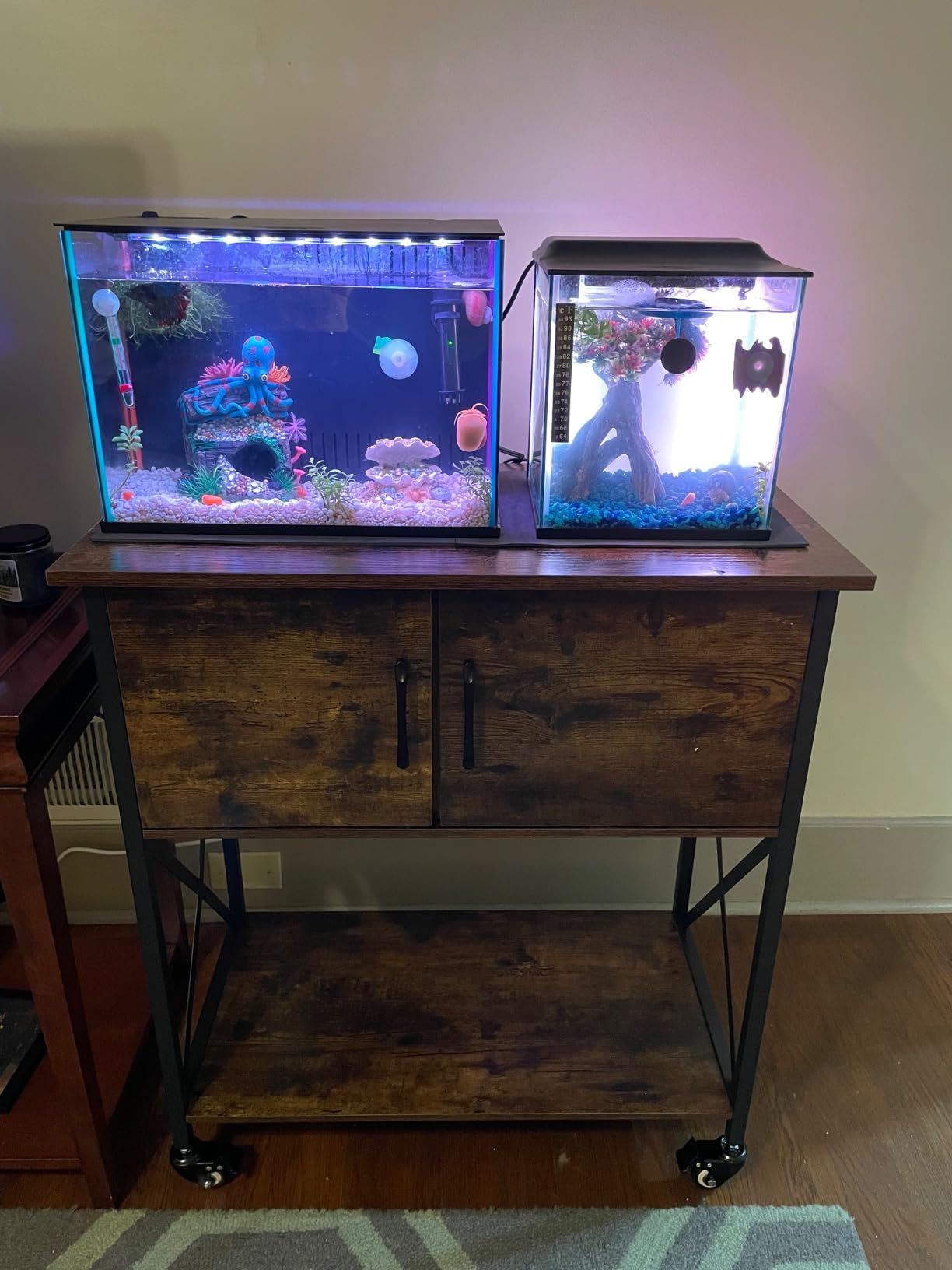 Herture 20-29 Gallon Aquarium Stand Metal Frame Fish Tank Stand with Cabinet Storage, for 20 Gallon Long Aquarium, 30.7