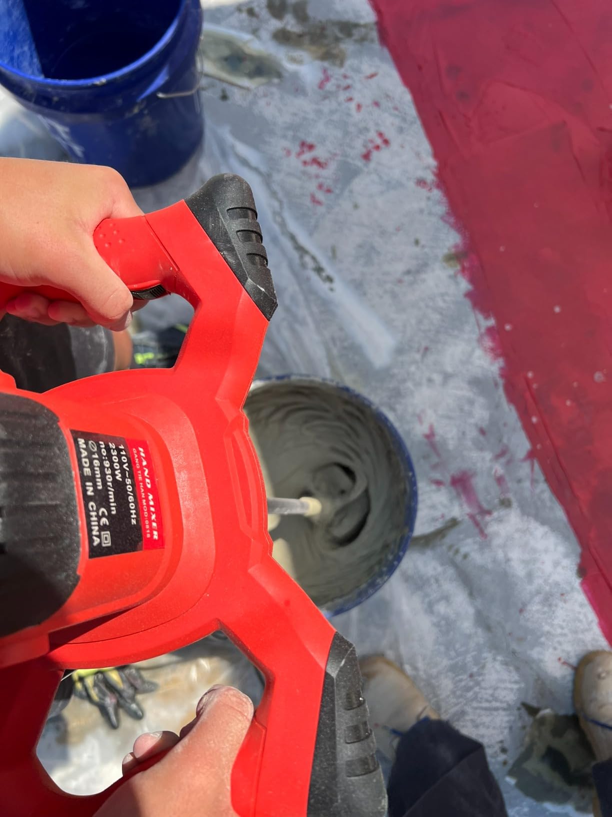 Cement Mixer 2300W, Handheld Electric Concrete Mixer with 6 Adjustable Speed, 110V Portable Mud Mixer Paint Mixer for Motar Grout Plaster Thinset Fodder Stirring Tool customer photo 2