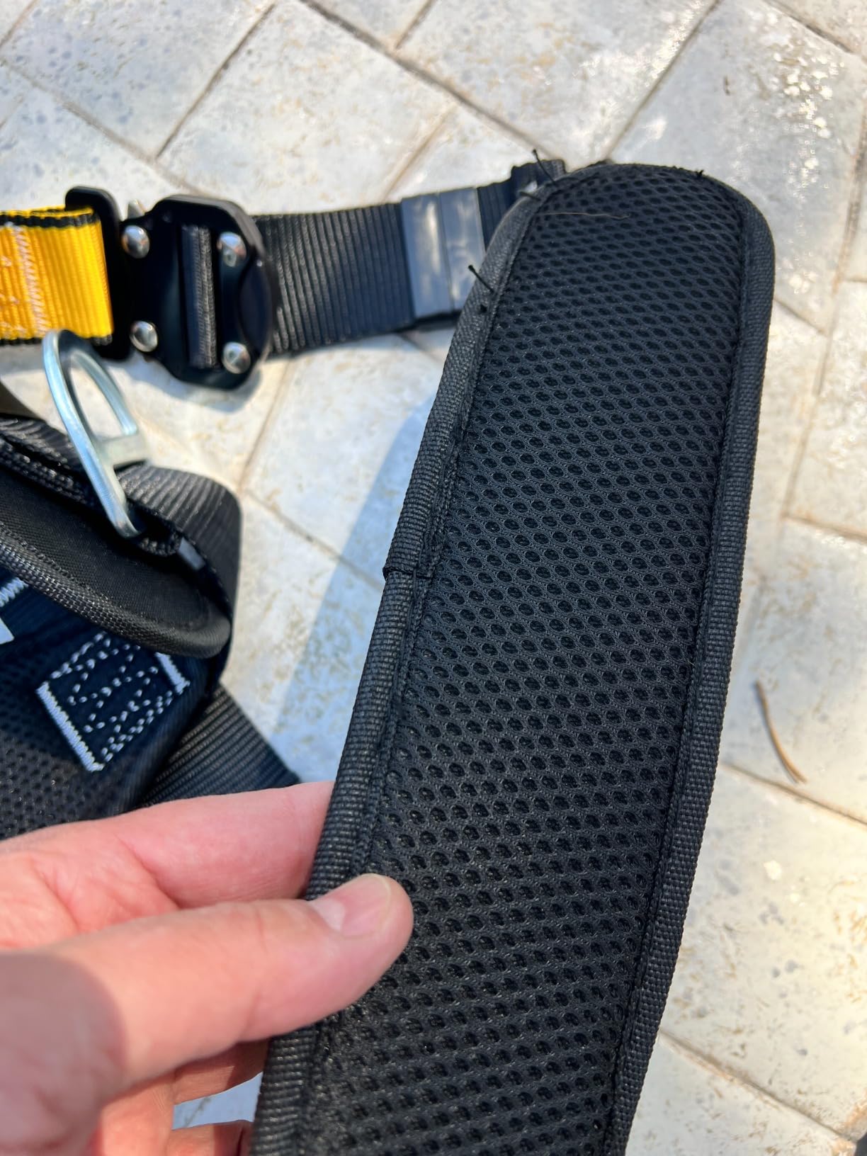 Fall Protection Premium Safety Harness with Shock Absorbing Lanyard, Vented & Padded Shoulder, Legs & Back - Upgrade 4 Quick Buckles (Yellow) customer photo 1
