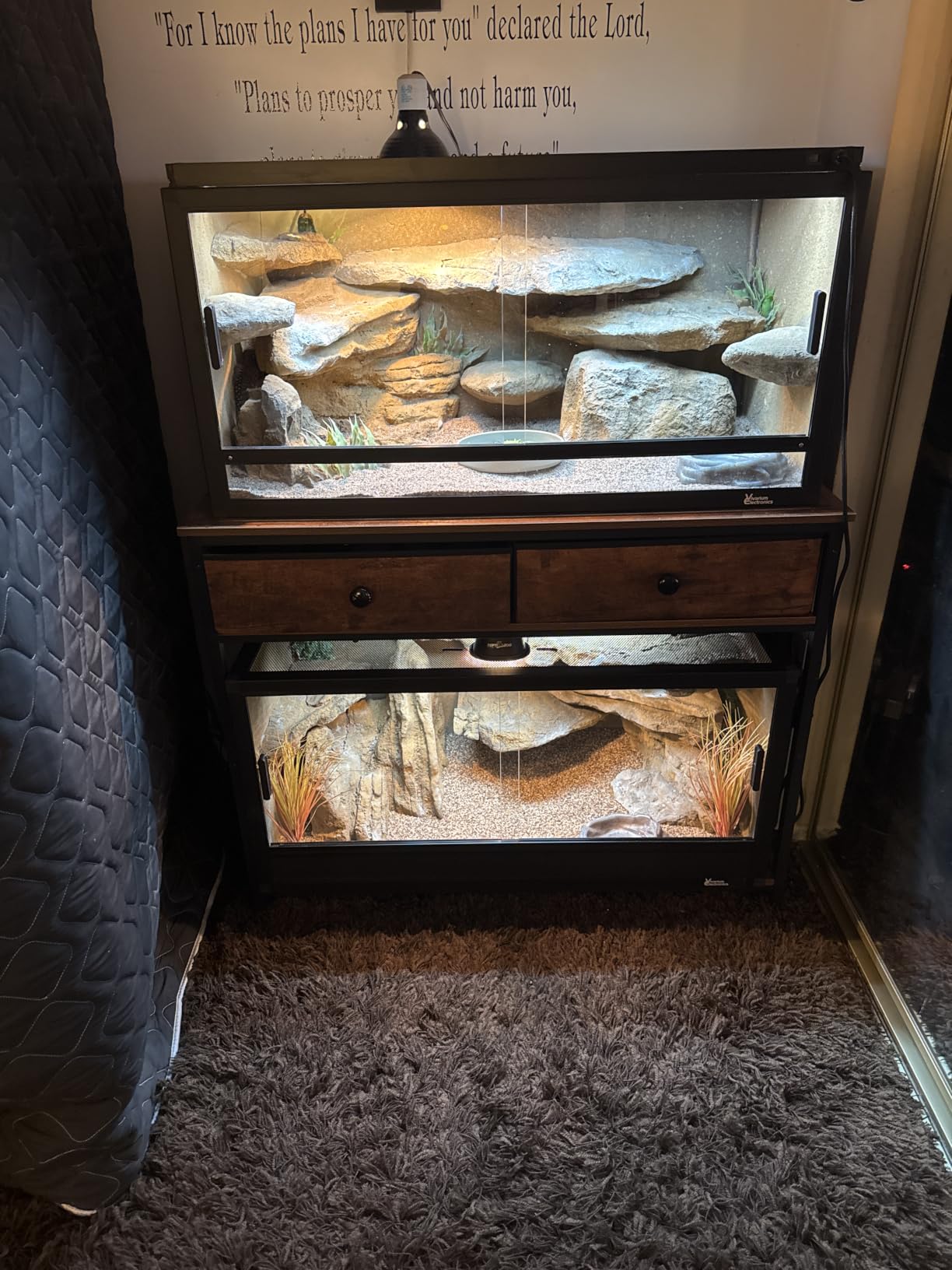 VOWNER 40 Gallon Aquarium Stand with Power Outlet, Metal Frame Fish Tank Stand with Cabinet Storage, Double Turtle Reptile Terrariums Tank Stand, 39.4