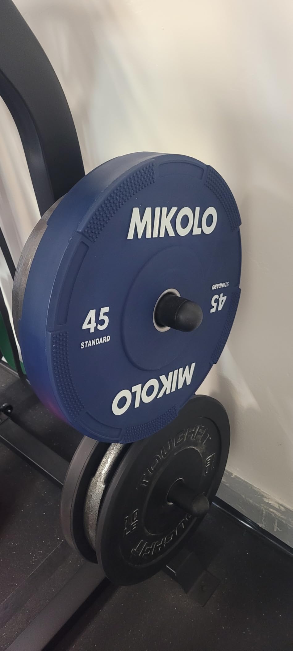 Mikolo Olympic Bumper Plates Set, 100% High-Density Low-Bounce Rubber Weight Plates with Steel Inserts, IWF Color-Coded Quiet Barbell Plates for Deadlifts, Squats & Home Gym Strength Training (45*2-230LB) customer photo 1