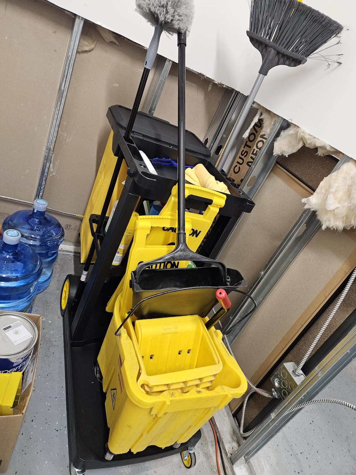 Compact Size Janitorial Cart | 3 Shelves | 25 Gallon Vinyl Bag with Cover | 450 LBS Capacity | Black customer photo 1