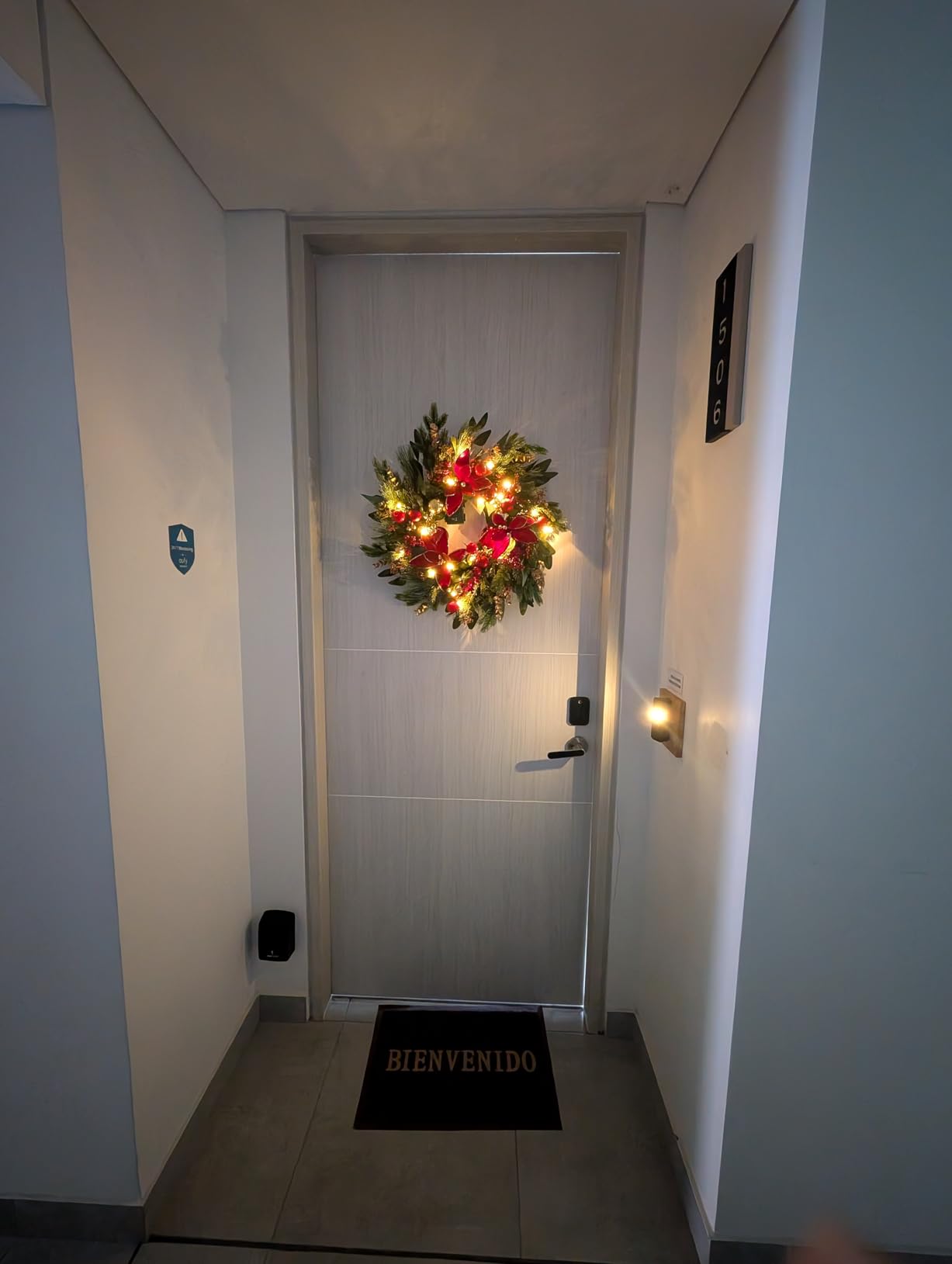 Christmas Wreaths for Front Door- 24 Inch Outdoor Prelit Christmas Door Wreath with Lights, Lighted Xmas Wreath with Poinsettia Flowers, Red Berries, Golden Ball - Home Christmas Decorations customer photo 2