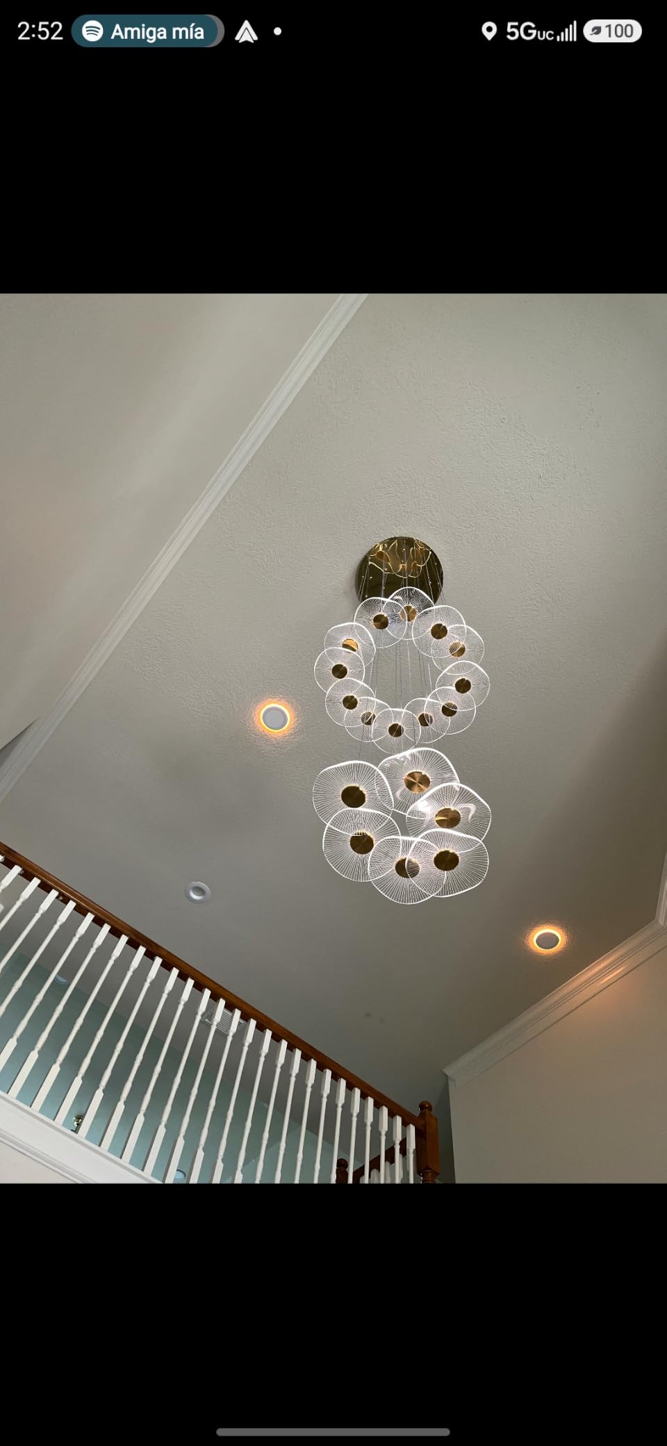 ziidoo High Ceiling Chandelier - 18-Light Dimmable Modern Gold Long Spiral Luxury Linear Lotus Leaf Led Lamp Hanging Pendant Lights for Foyer Enterway Staircase Villas customer photo 1