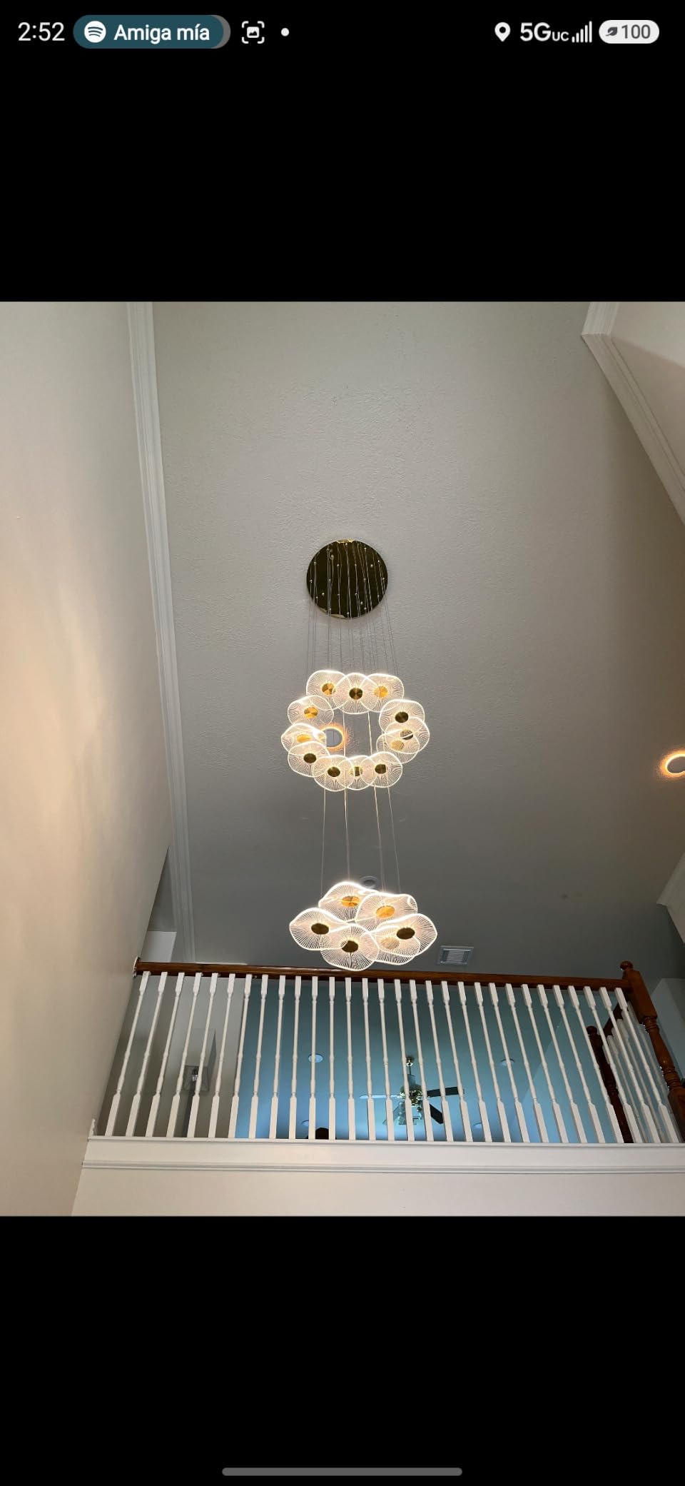 ziidoo High Ceiling Chandelier - 18-Light Dimmable Modern Gold Long Spiral Luxury Linear Lotus Leaf Led Lamp Hanging Pendant Lights for Foyer Enterway Staircase Villas customer photo 2