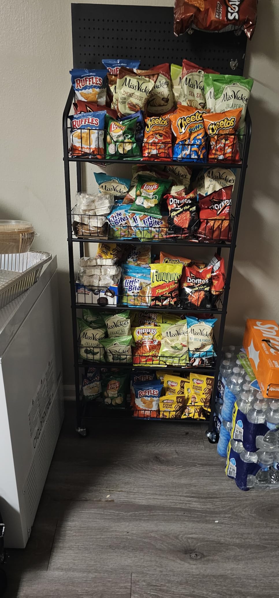 5 Tier Supermarket Snack Rack Display Stand, Free-Standing Black Retail Display Shelves with 12 Hooks & 4 Wheels, Large Metal Snack Shelf for Store Business customer photo 1