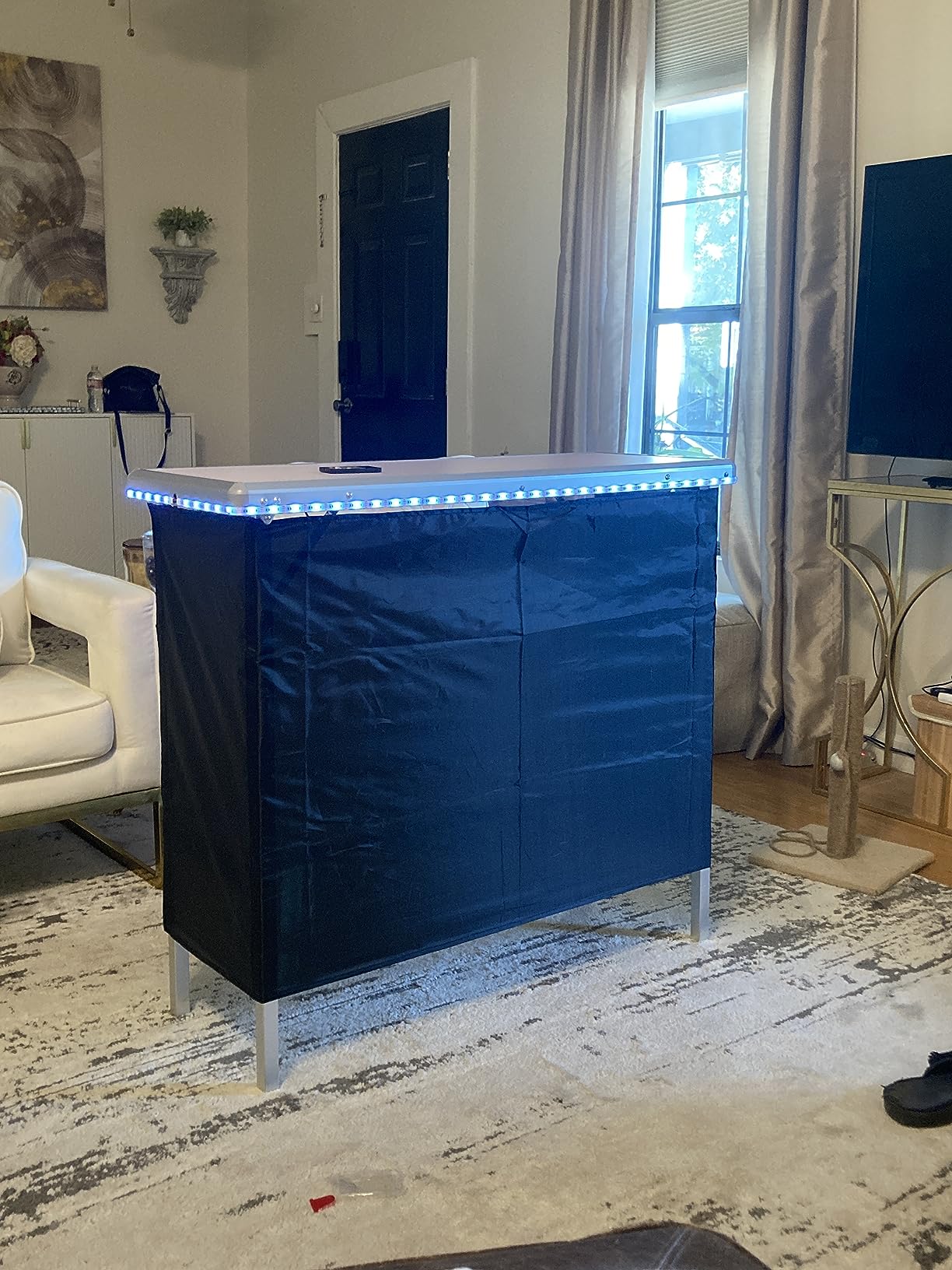 PartyLife NEW & Improved Portable Bar Table w/LED Lights, Folding Steel Legs, 2 Bar Skirts, Supportive Storage Shelf & Carrying Case - Black customer photo 2