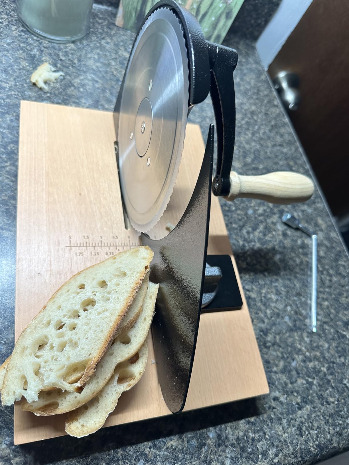 vanerepok Manual Bread Slicer Adjustable Thickness for Homemade Sourdough | Hand Crank Bread Cutter with Scale & Stable Suction Cups & Wood Base for Even Slicing customer photo 1