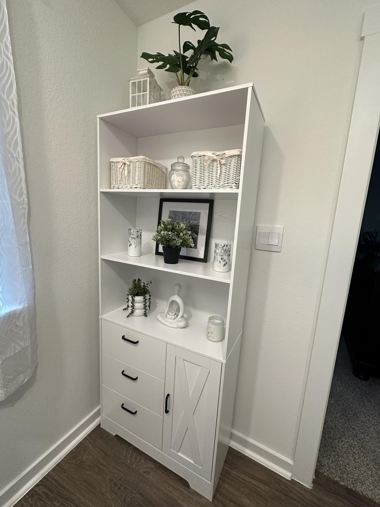 IRONCK Bookshelf with Doors and 3 Drawers 71 in Tall Bookcase with 3-Tier Shelves, Industrial Book Shelf with Storage for Living Room Entrance Hallway Home Office, Black customer photo 1