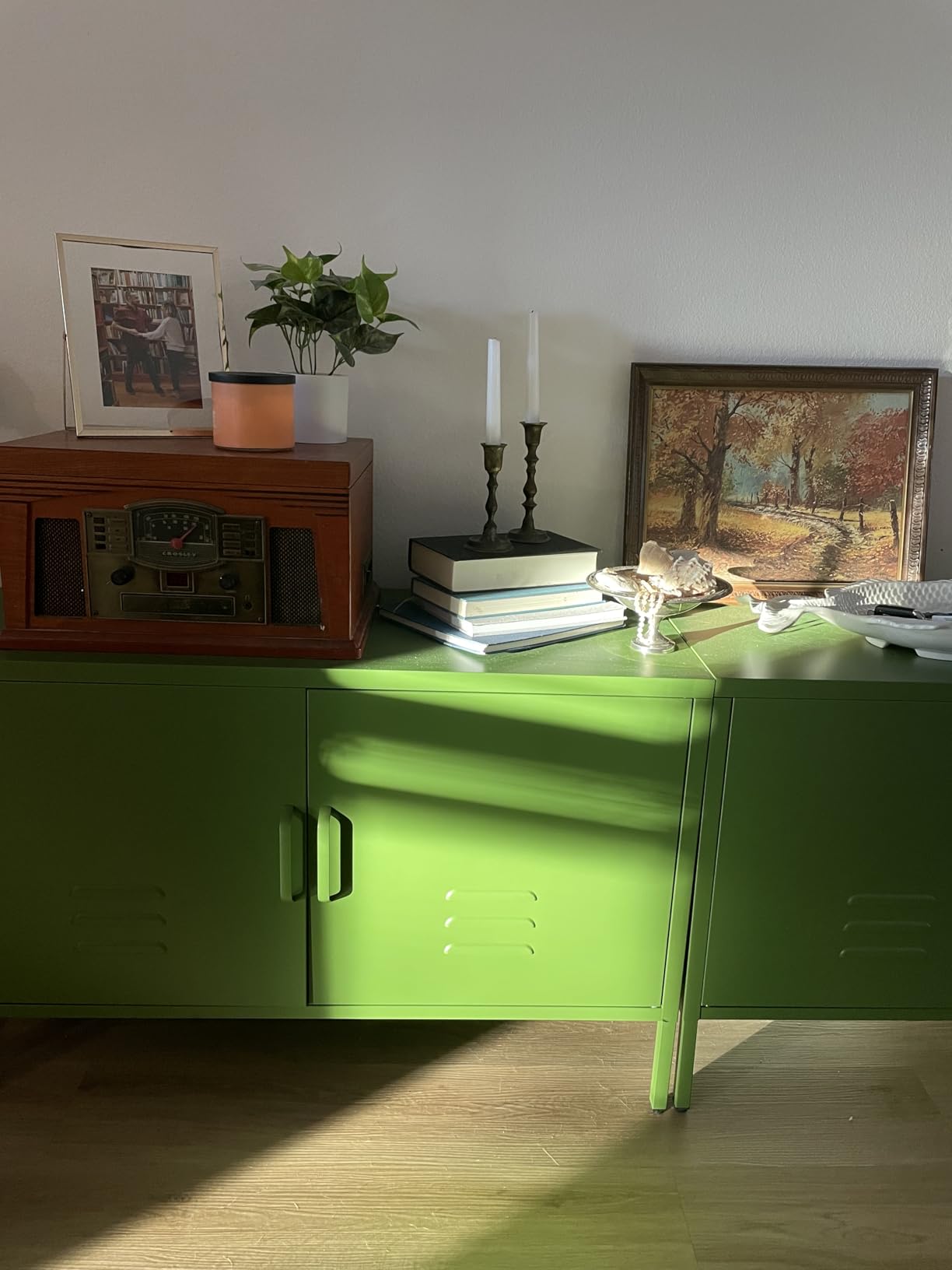 Metal Cabinet with Doors and Shelves, Steel Entryway Storage Cabinets, Metal Locker Cabinet for Classroom, Living Room, Bedroom, Grey Green customer photo 1