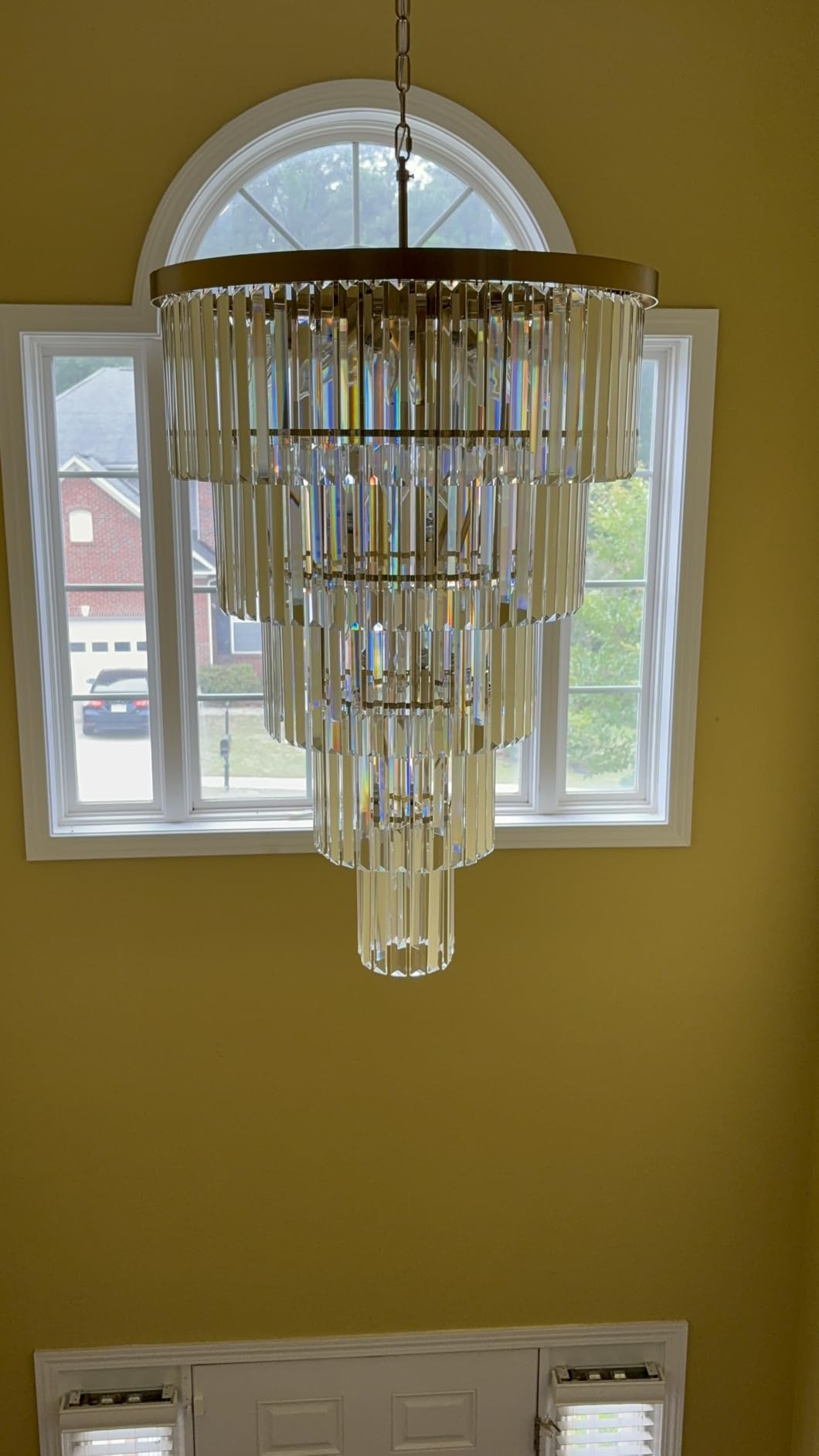 Gold Long Crystal Chandelier for High Ceiling, Height 35.5 inch 5-Tier Modern Chandeliers Lighting Fixture, Round Light for Entryway Staircase Foyer customer photo 1