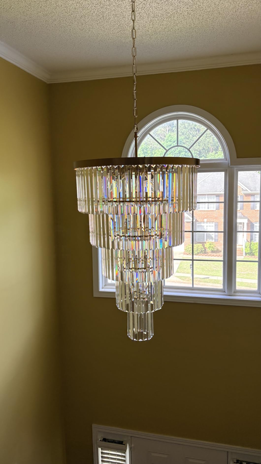 Gold Long Crystal Chandelier for High Ceiling, Height 35.5 inch 5-Tier Modern Chandeliers Lighting Fixture, Round Light for Entryway Staircase Foyer customer photo 2