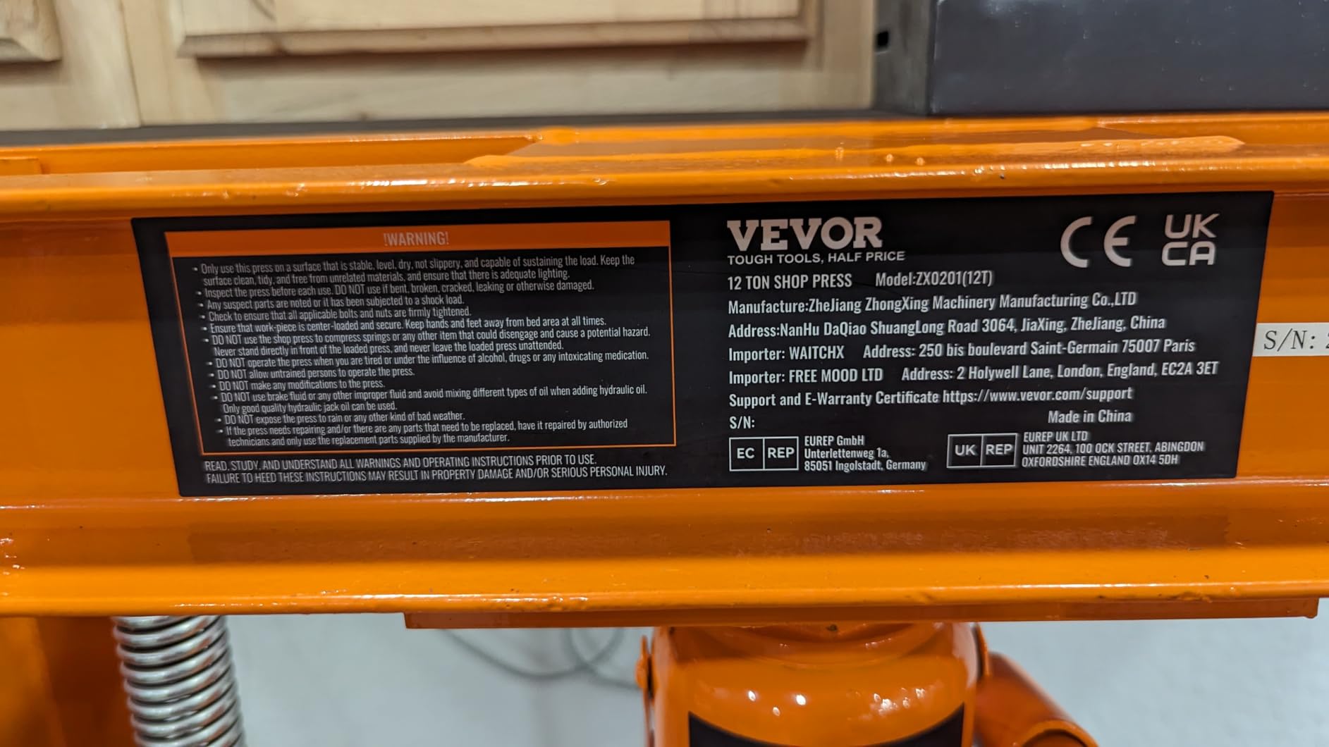 VEVOR Hydraulic Shop Press, 10 T H-Frame Shop Press with Press Plate & H-Shaped Base, Stable Garage Floor Adjustable Hydraulic Press with Relief Valve, Fit for Bending, Straightening & Stamping customer photo 2