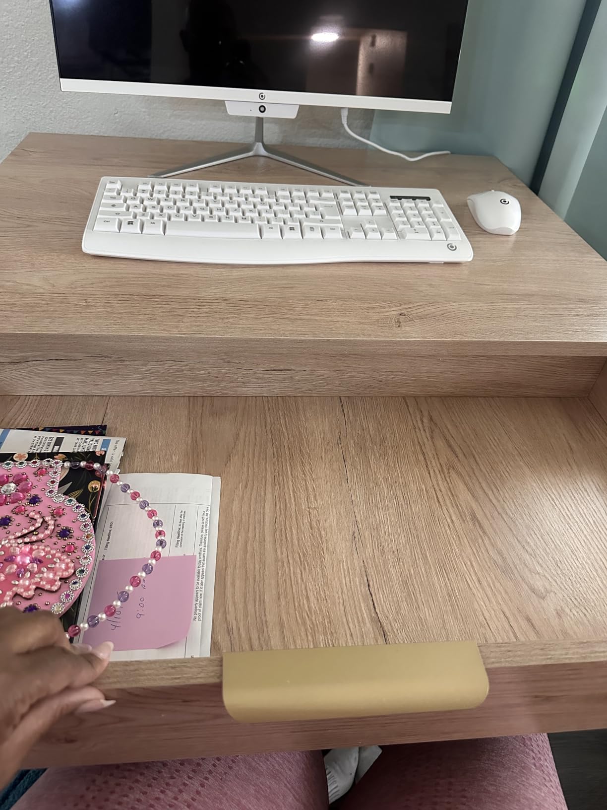 Martha Stewart Kayden Modular Single-Drawer Desk, Light Natural | Brushed Gold Hardware customer photo 2