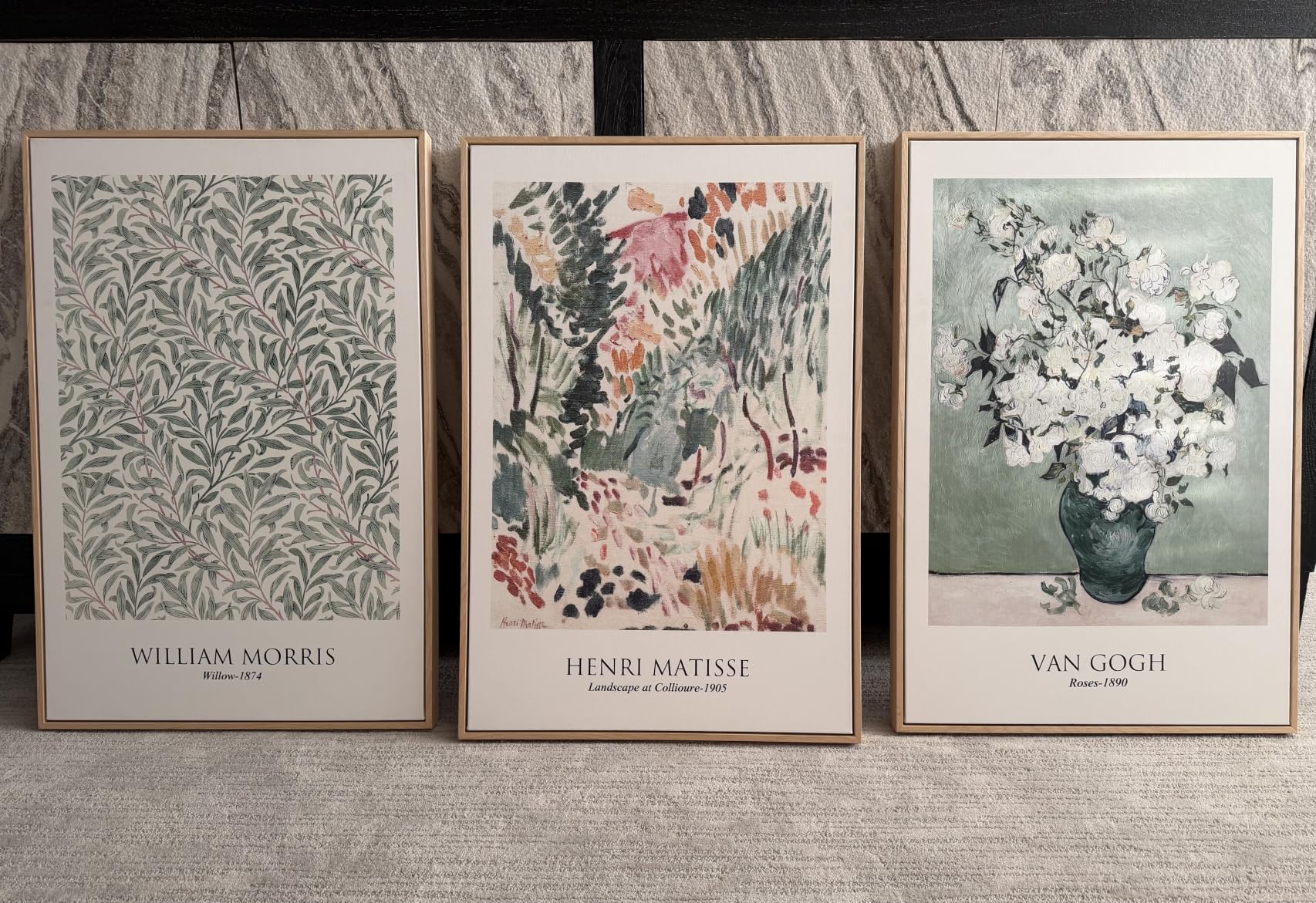 Framed Large William Morris Canvas Wall Art Set of 3, Vintage Nature Floral Artwork Prints, Boho Neutral Botanical Wall Decor for Living Room, Bedroom, Hallway and Office, Total Size 30x60 customer photo 1