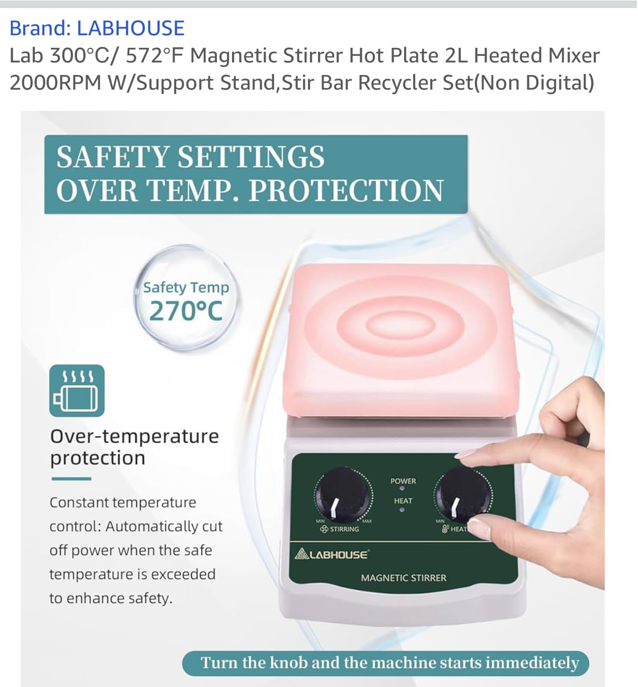 LHS-2 Magnetic Stirrer Hot Plate, 300°C/572°F, 2000RPM, 2L | Plate surface temp up to 300°C, PTFE stir bars & recycler set, variable speed, for lab heating & mixing customer photo 1