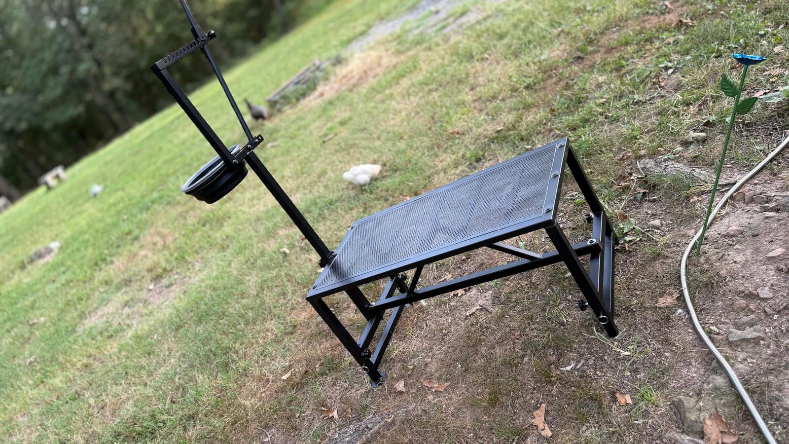 600 Lbs Goat Milking Stand with Feed Bin, Heavy Duty Goat Stand for Milking, Hoof Trimming & Grooming, Adjustable Goat Stanchion for Sheep and Goats, Iron Blue customer photo 1
