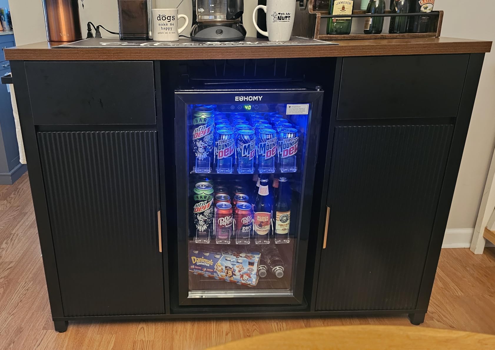 GDLF Large Coffee Bar Cabinet with Fridge Space, Mini Fridge Cabinet with Wine Storage, Buffet Sideboard Table for Home, Fluted Modern Design,53.2