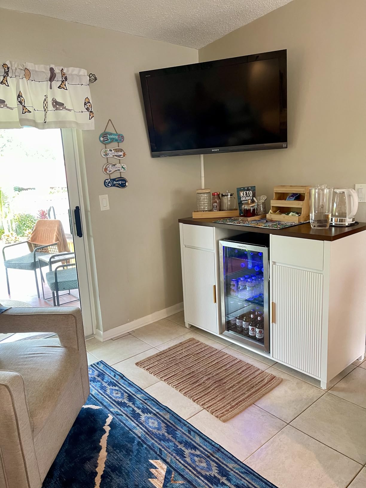 GDLF Large Coffee Bar Cabinet with Fridge Space, Mini Fridge Cabinet with Wine Storage, Buffet Sideboard Table for Home, Fluted Modern Design,53.2