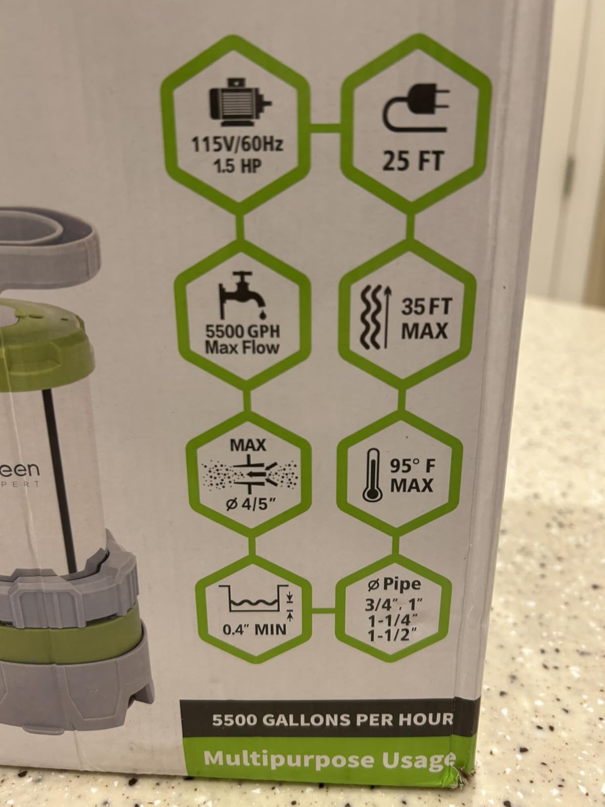 Green Expert Submersible Sump Pump, 1.5HP 5500GPH Effluent/Sewage Pump for Dirty Water, Auto/Manual Tethered Float, Adjustable Intake Base, 25ft Cord, Solids up to 0.8in, Basement Pit Drainage customer photo 1