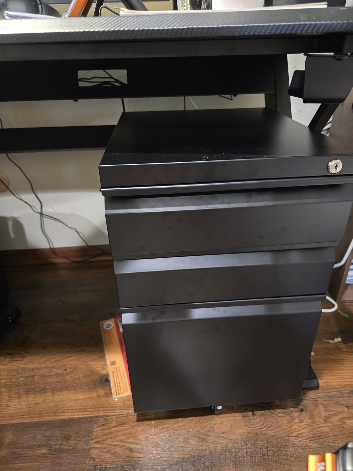 DEVAISE 3 Drawer File Cabinet with Lock, Fully Assembled Except Casters | Thickened Metal Mobile Filing Cabinet, Under Desk File Cabinet for Home Office, fits Letter/Legal Size, Black customer photo 2