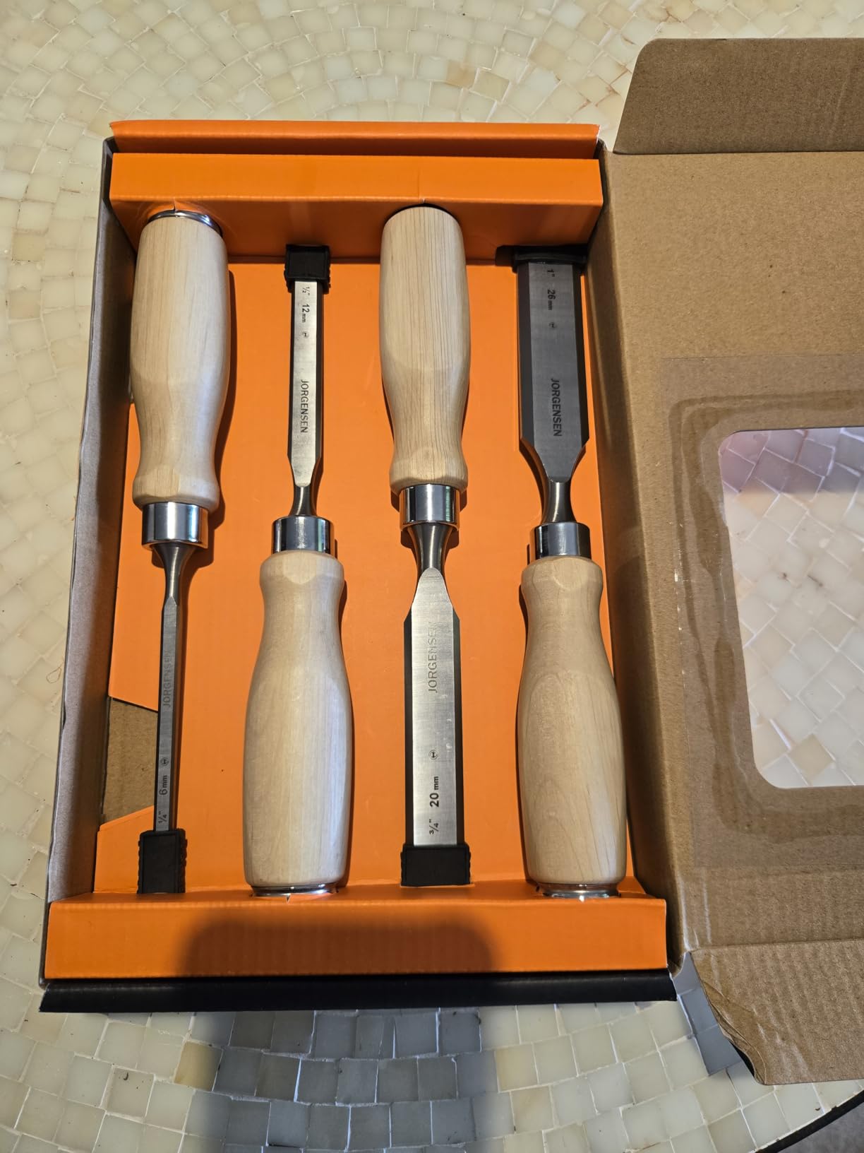 Jorgensen 8-Piece Wood Chisel Set, Chromium Alloy Steel Beveled Edge Wood Chisels, Wood Chisels for Woodworking, Ergonomic Hardwood Handle with Metal Ferrule, 1/4