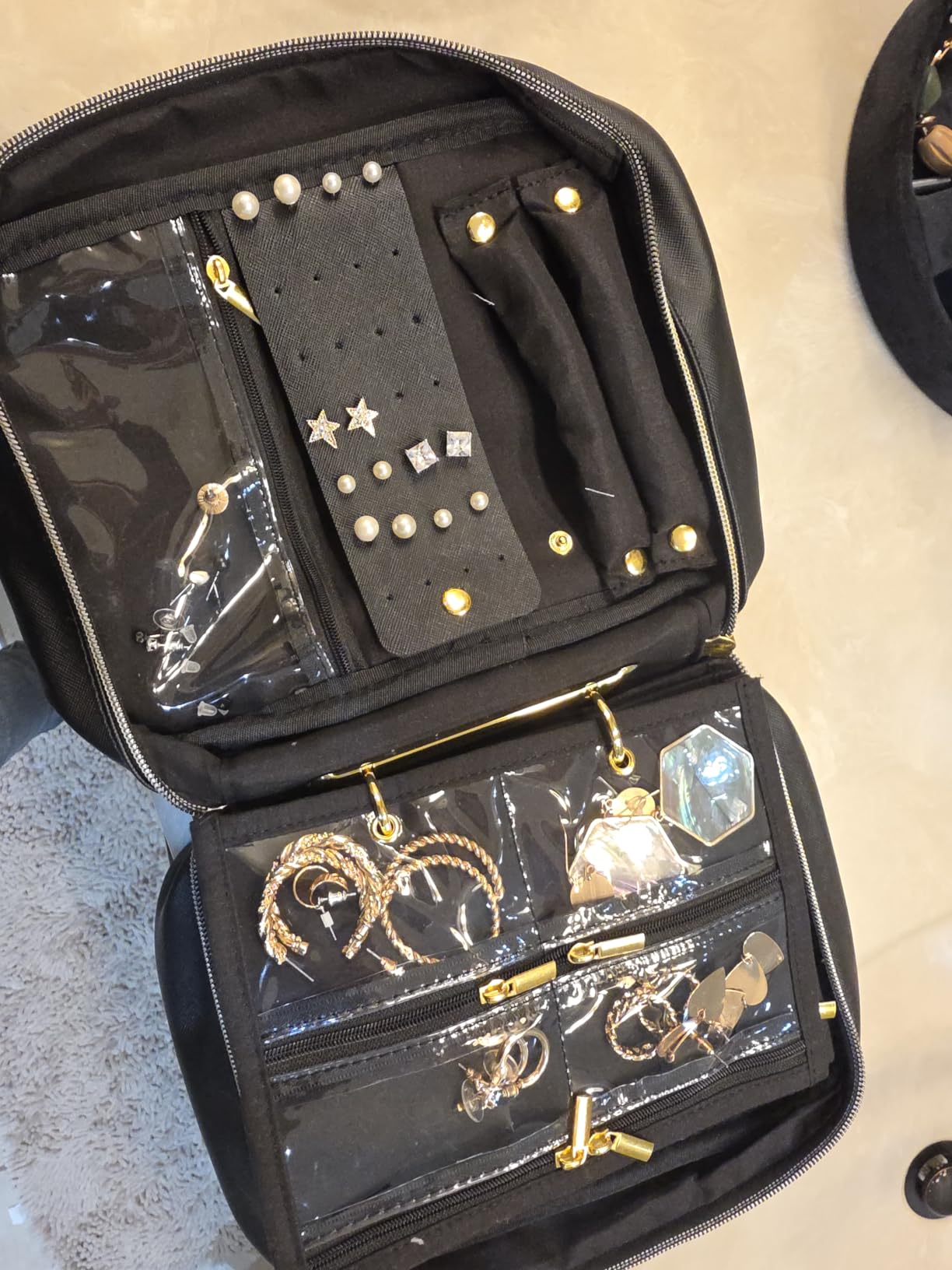 Travel Jewelry Case Organizer for Women, 5 Removable Zipper Pages | Jewelry Bag for Traveling with Removable Clear Zipper Pages for Necklaces, Earrings, Rings & Bracelets, Black customer photo 1