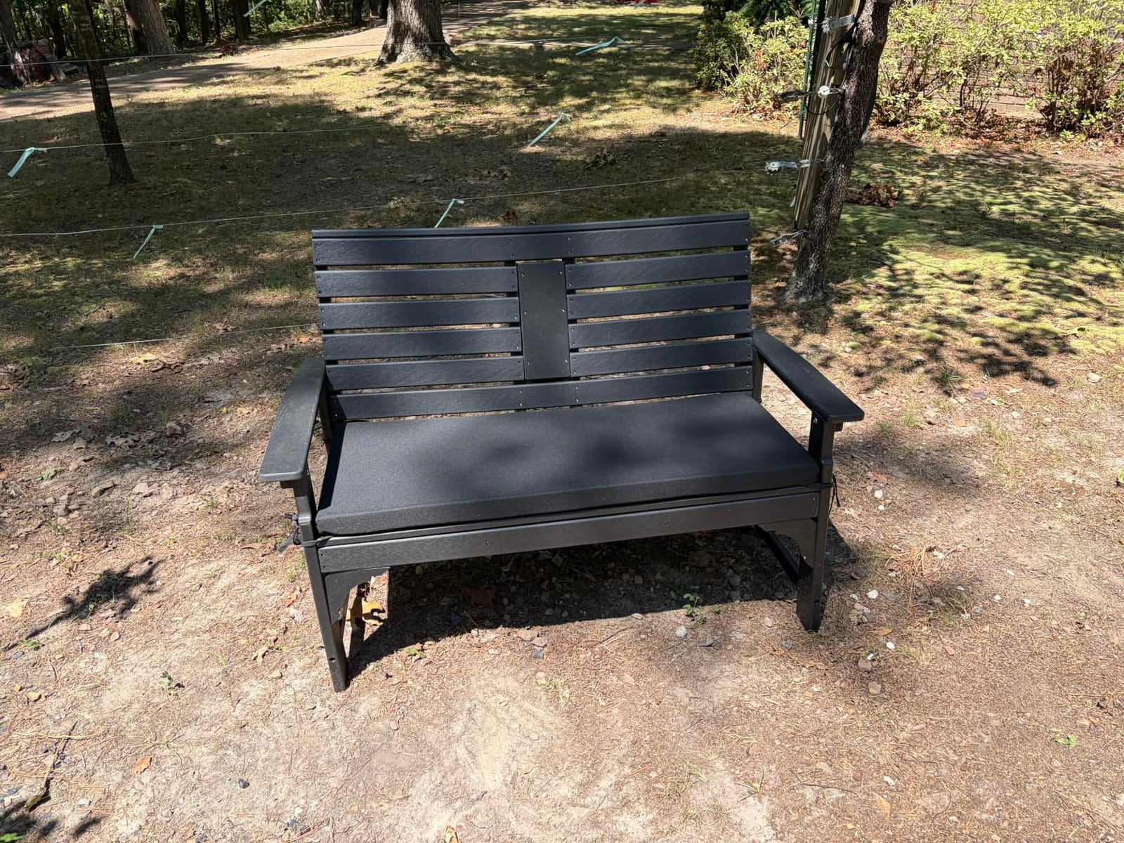 Outdoor Bench Weatherproof - HDPE 2-Person Garden Bench with Cup Holders, Bench Furniture with Backrest and Armrests, 700 lbs Capacity, Patio Park Bench for Front Porch Backyard Park (Blue) customer photo 1