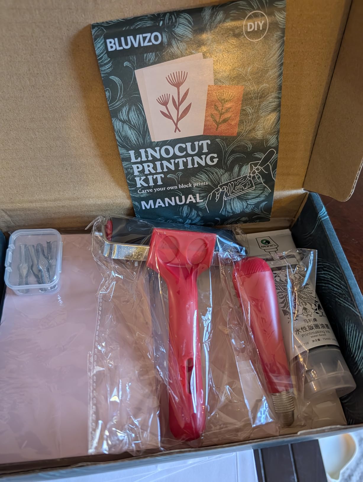 Linocut Kit for Printmaking & Stamp Making with Linoleum Blocks, Ink, Brayer, Guide for Beginners customer photo 1